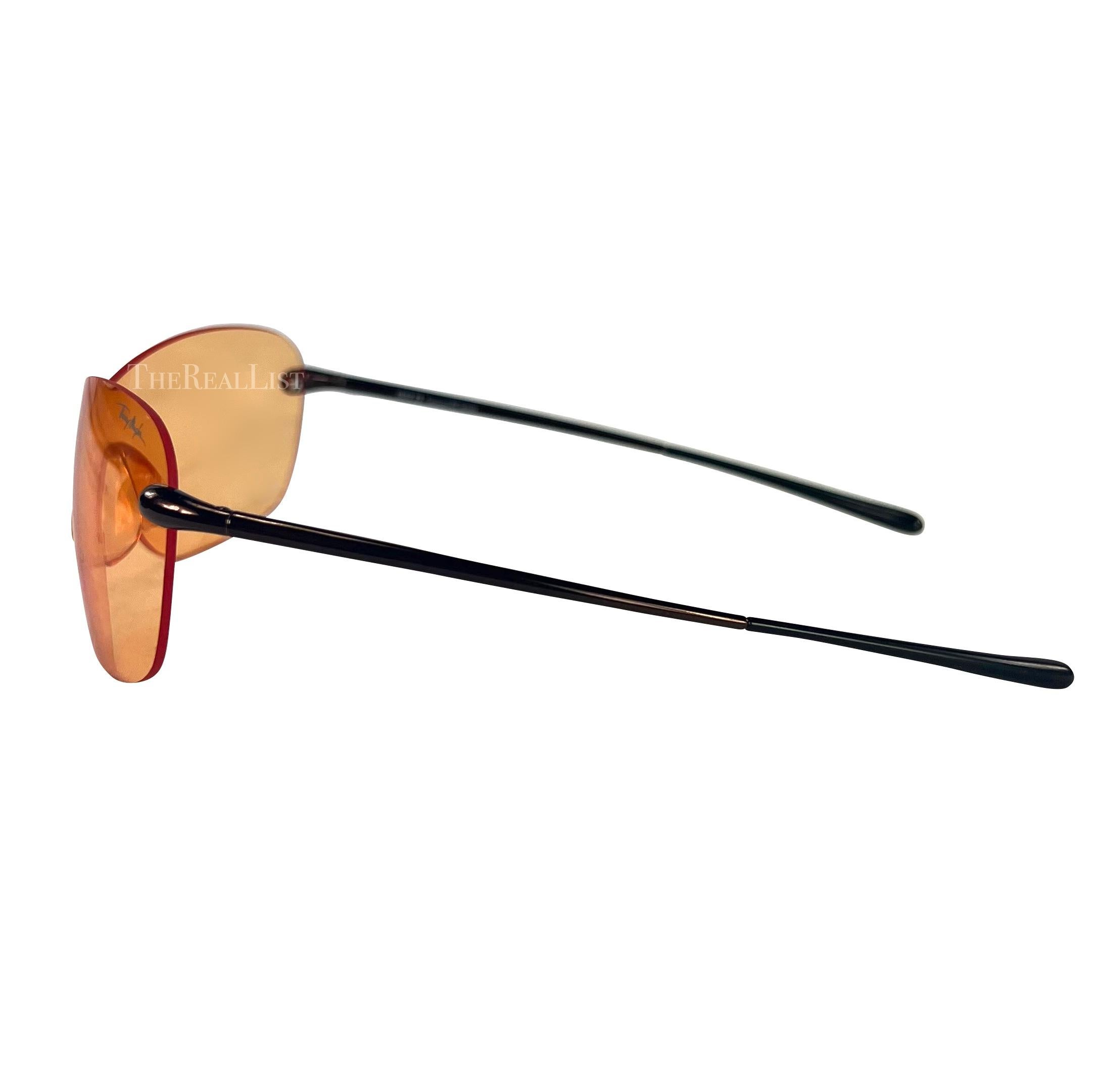F/W 2001 Thierry Mugler Runway Orange Transparent Rimless Shield Sunglasses For Sale 2