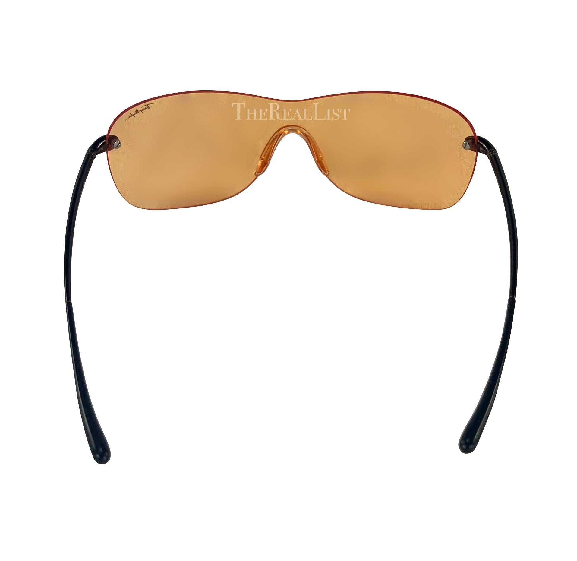 F/W 2001 Thierry Mugler Runway Orange Transparent Rimless Shield Sunglasses For Sale 3