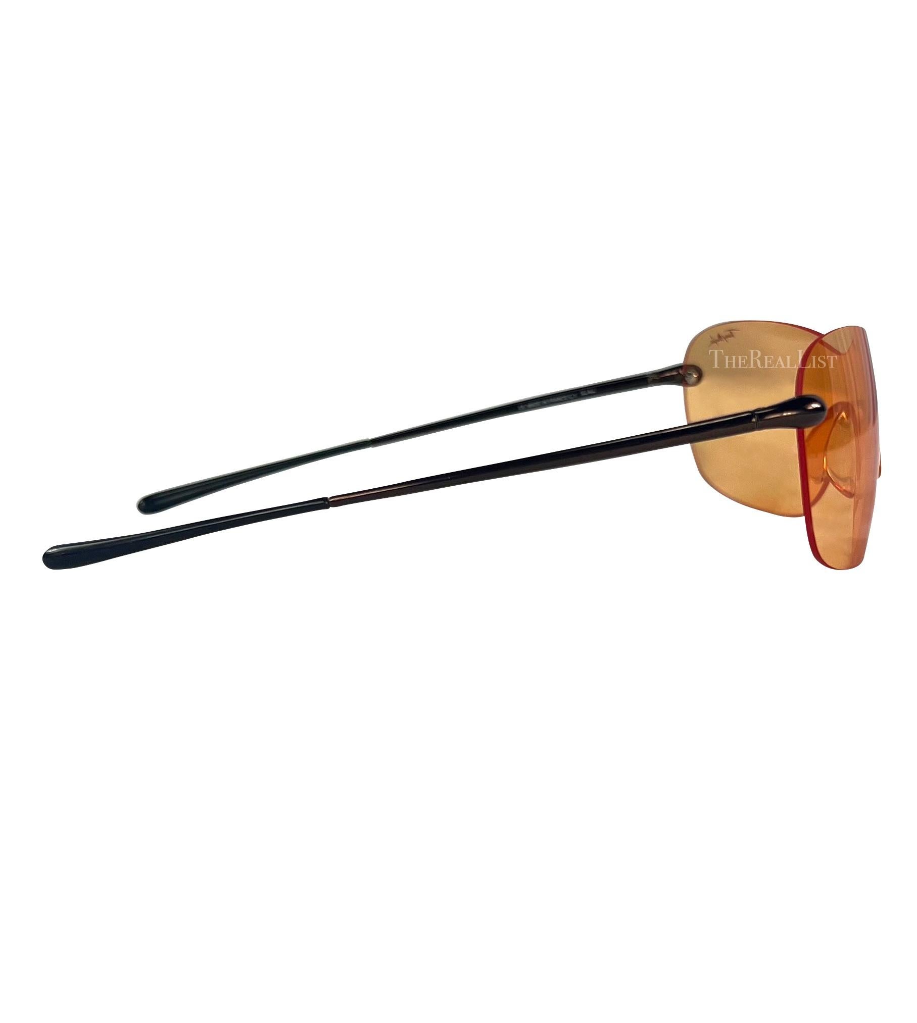 F/W 2001 Thierry Mugler Runway Orange Transparent Rimless Shield Sunglasses For Sale 4