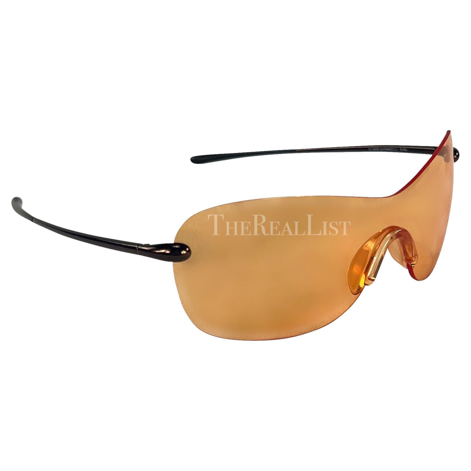 F/W 2001 Thierry Mugler Runway Orange Transparent Rimless Shield Sunglasses For Sale