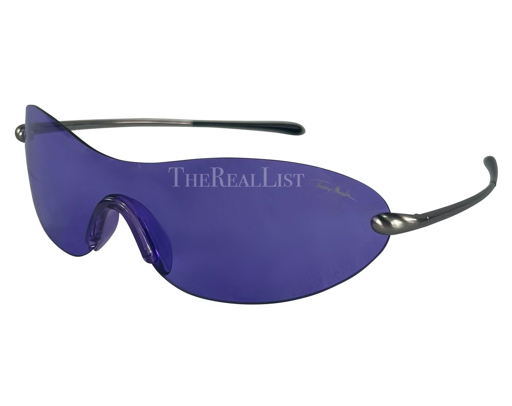 F/W 2001 Thierry Mugler Runway Purple Transparent Rimless Shield Sunglasses  In Excellent Condition For Sale In West Hollywood, CA