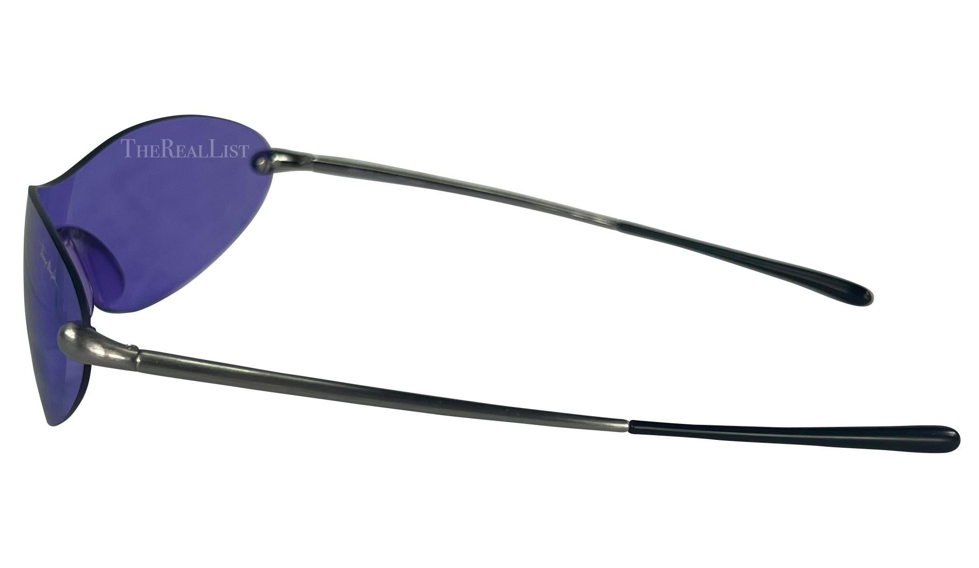 Women's F/W 2001 Thierry Mugler Runway Purple Transparent Rimless Shield Sunglasses  For Sale