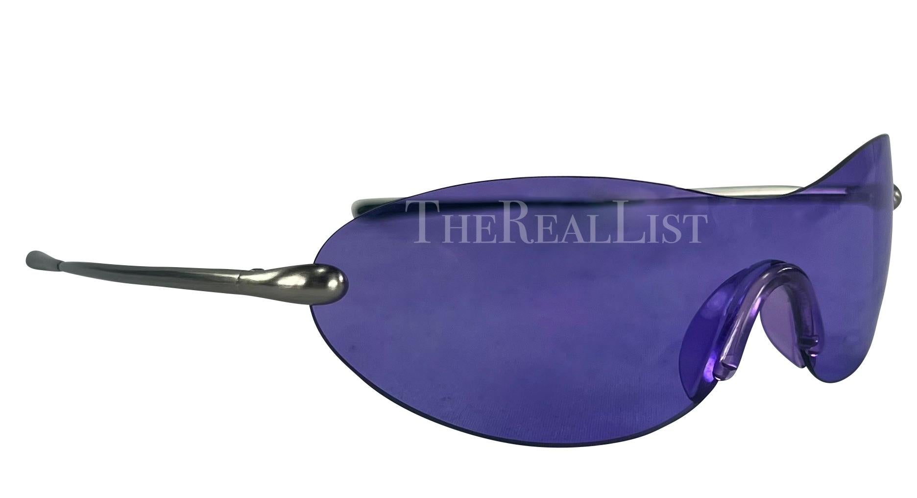 F/W 2001 Thierry Mugler Runway Purple Transparent Rimless Shield Sunglasses  For Sale 3