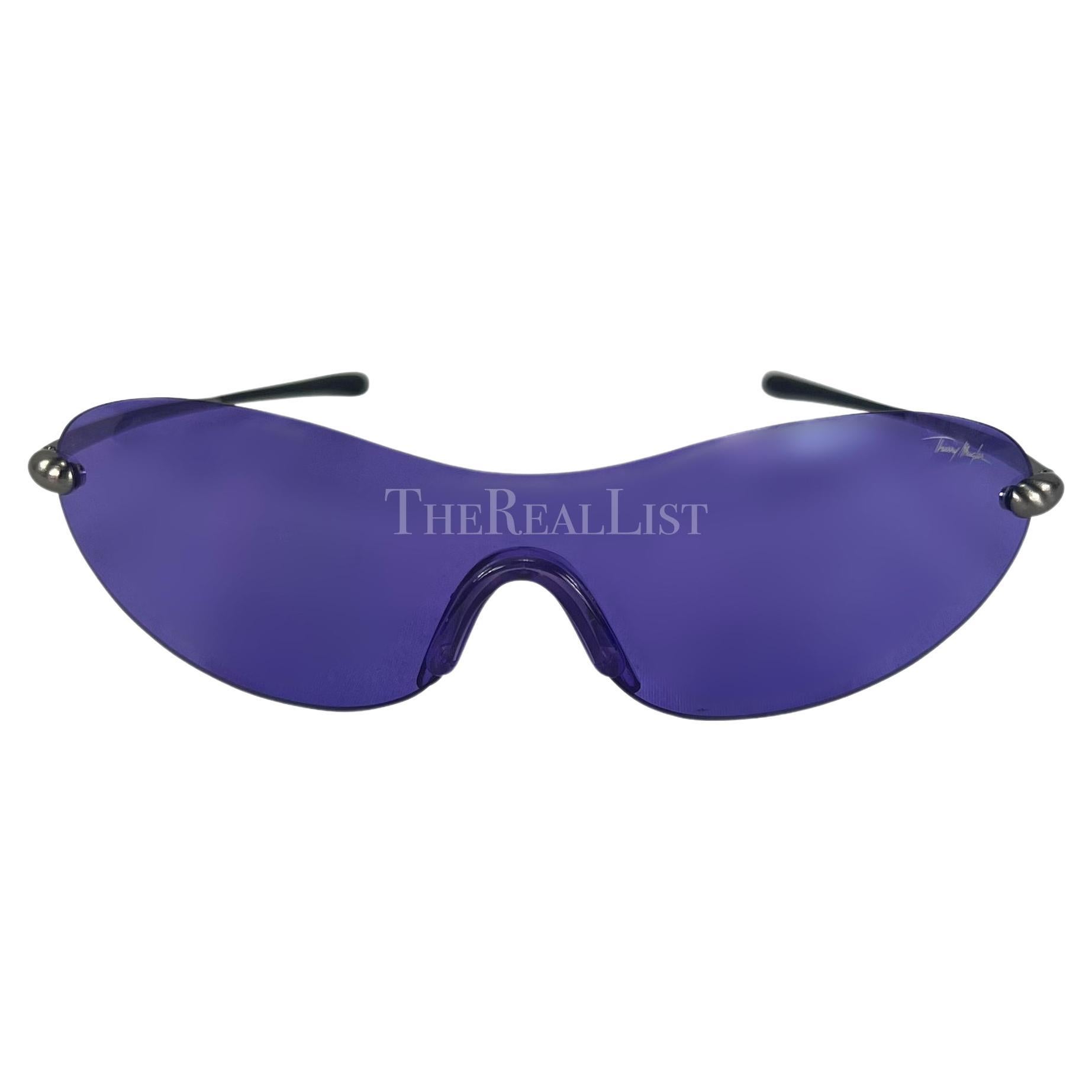 F/W 2001 Thierry Mugler Runway Purple Transparent Rimless Shield Sunglasses  For Sale
