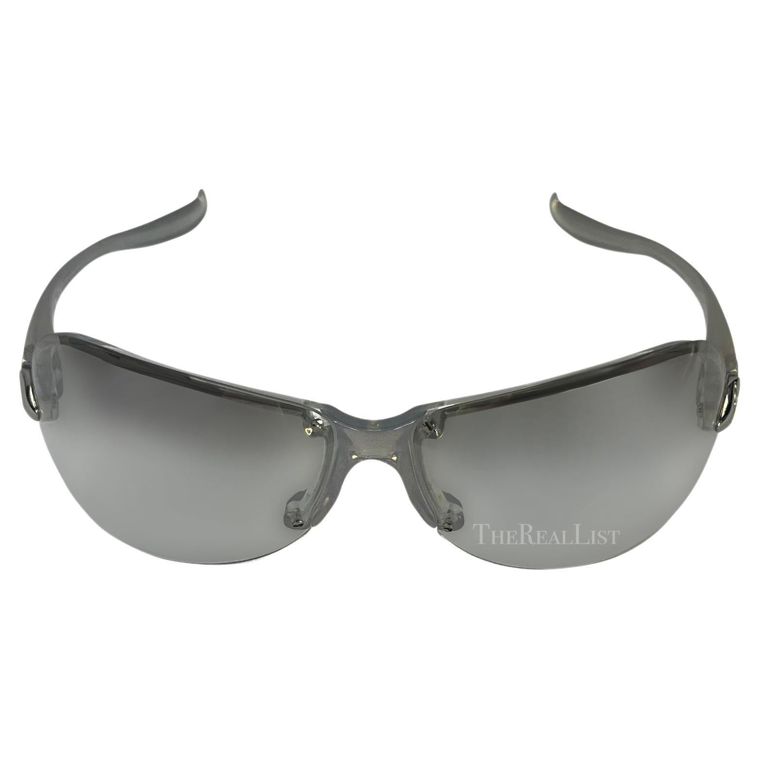F/W 2001 Thierry Mugler Silver Transparent Ad Rectangular Sunglasses  In Good Condition In West Hollywood, CA