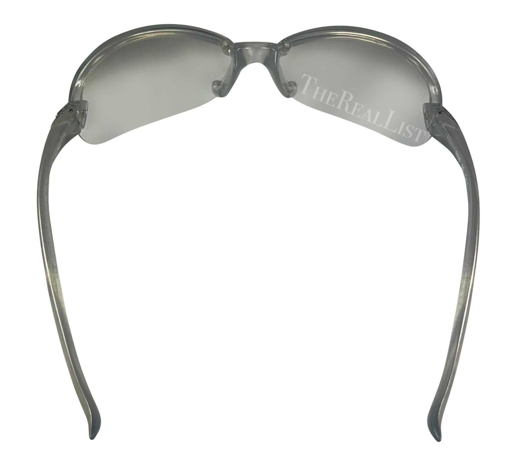 F/W 2001 Thierry Mugler Silver Transparent Ad Rectangular Sunglasses  2
