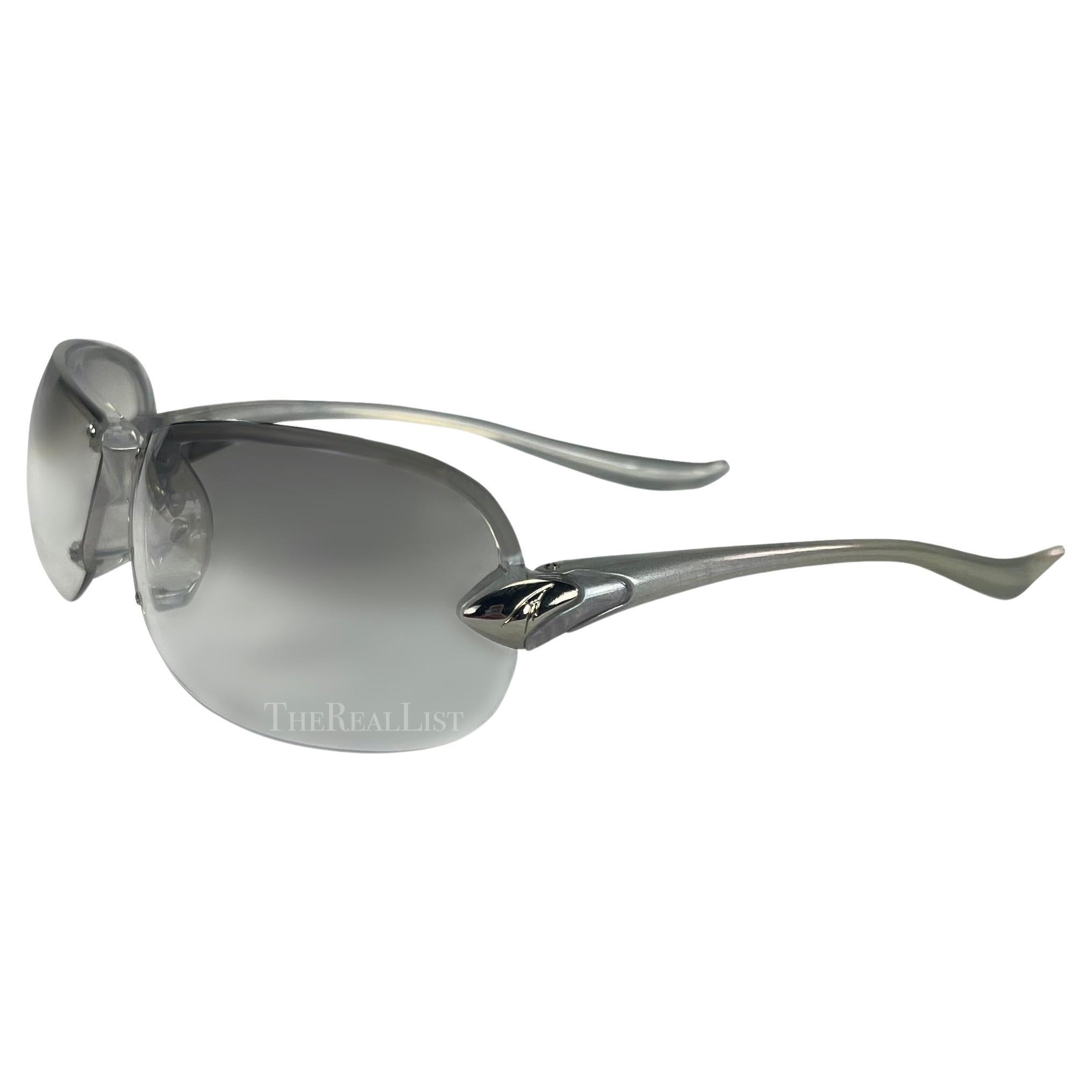 F/W 2001 Thierry Mugler Silver Transparent Ad Rectangular Sunglasses 