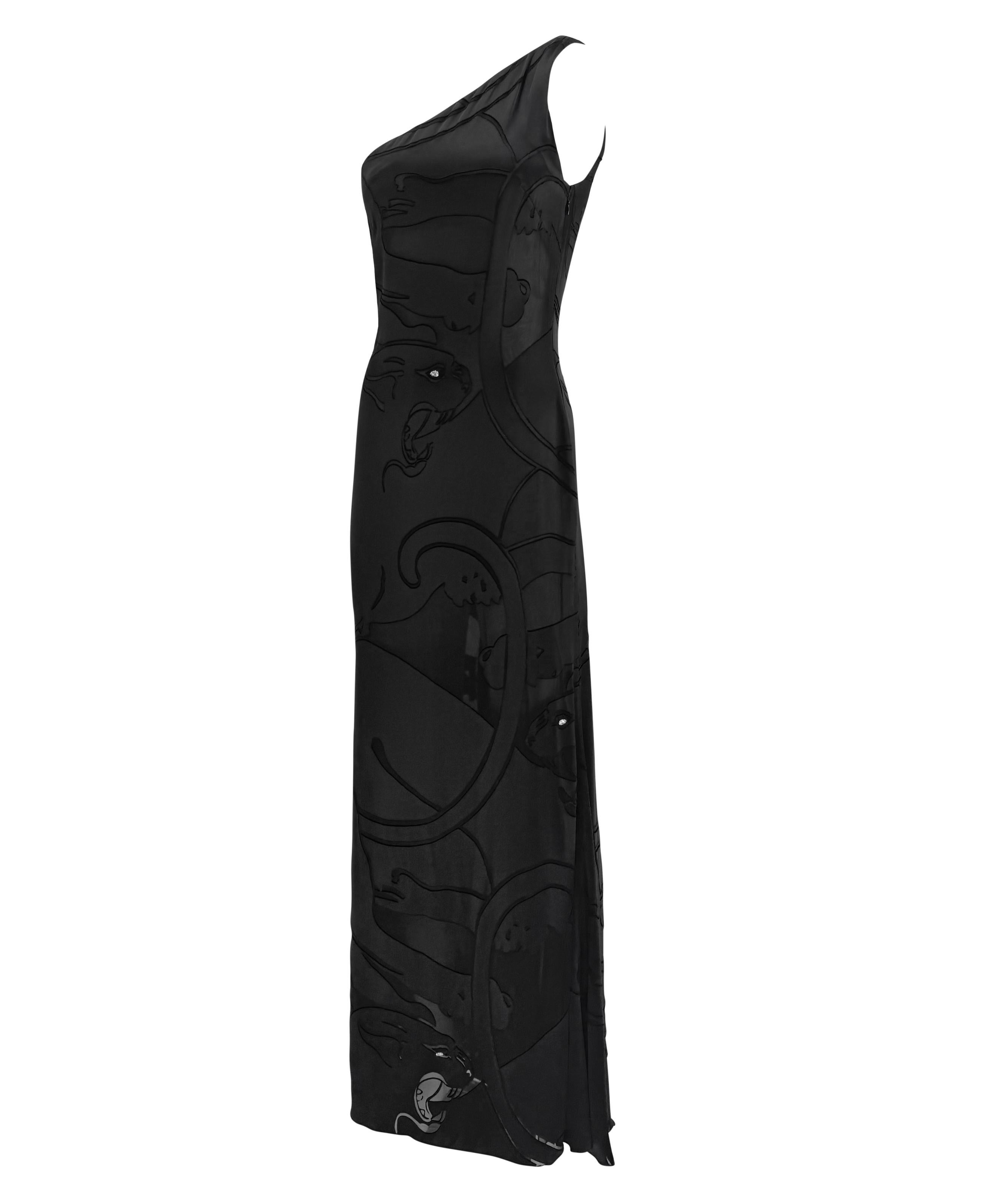 F/W 2001 Valentino Garavani Laufstegkleid aus Satin mit schwarzem Panther und Strasssteinen im Angebot 5