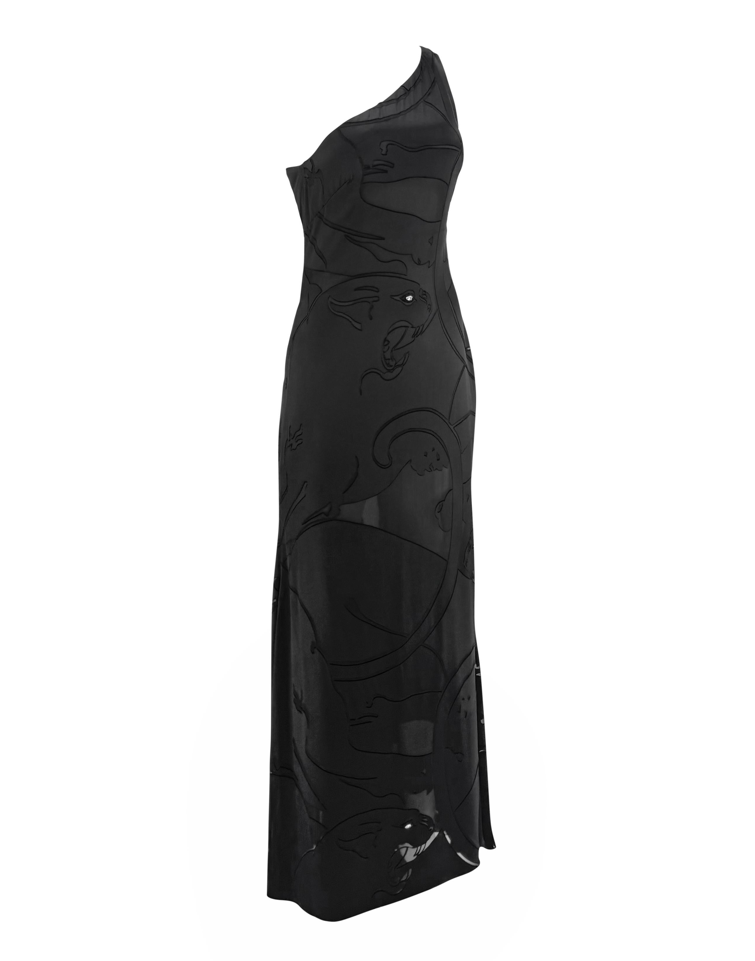 F/W 2001 Valentino Garavani Laufstegkleid aus Satin mit schwarzem Panther und Strasssteinen im Zustand „Hervorragend“ im Angebot in West Hollywood, CA