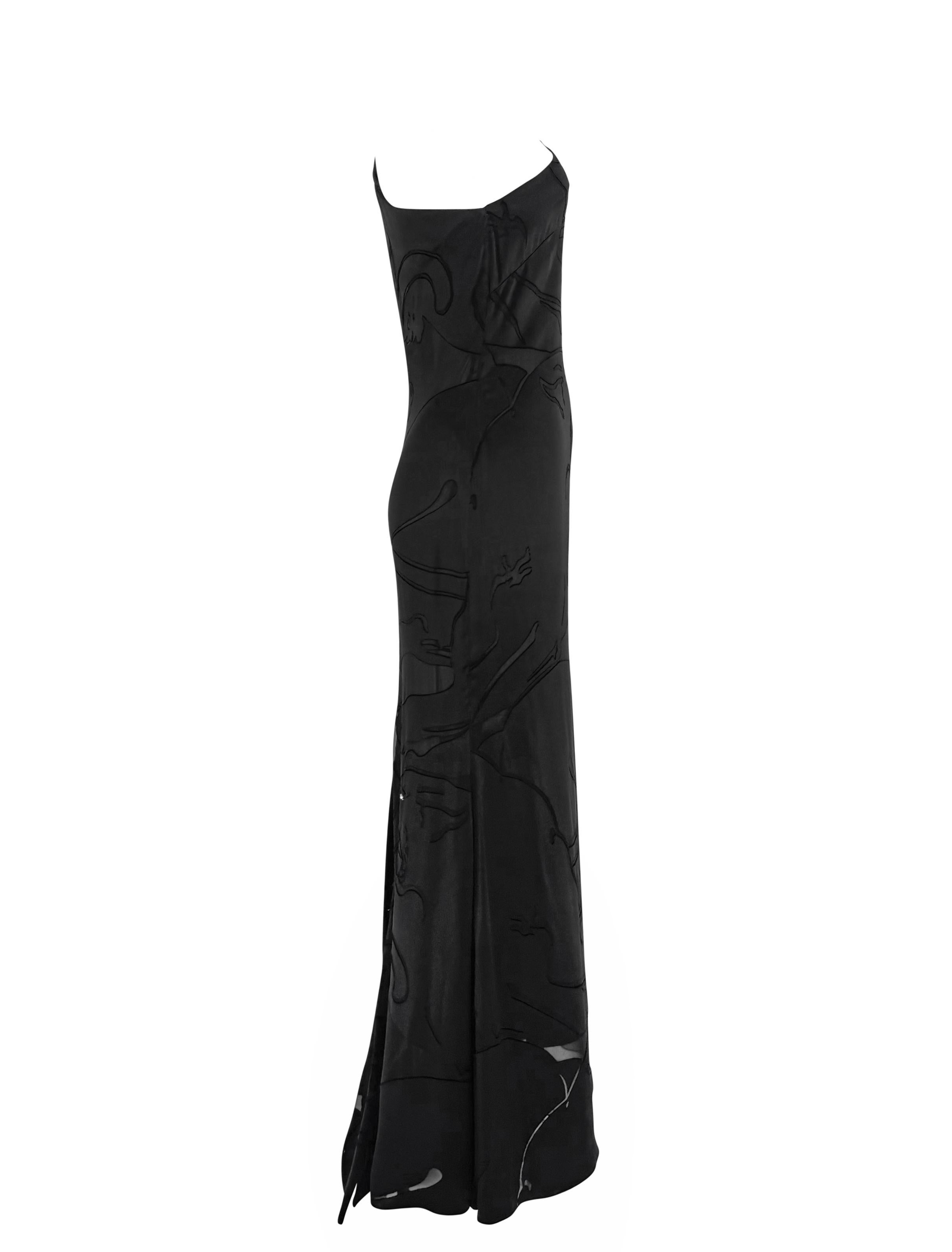 F/W 2001 Valentino Garavani Laufstegkleid aus Satin mit schwarzem Panther und Strasssteinen im Angebot 2