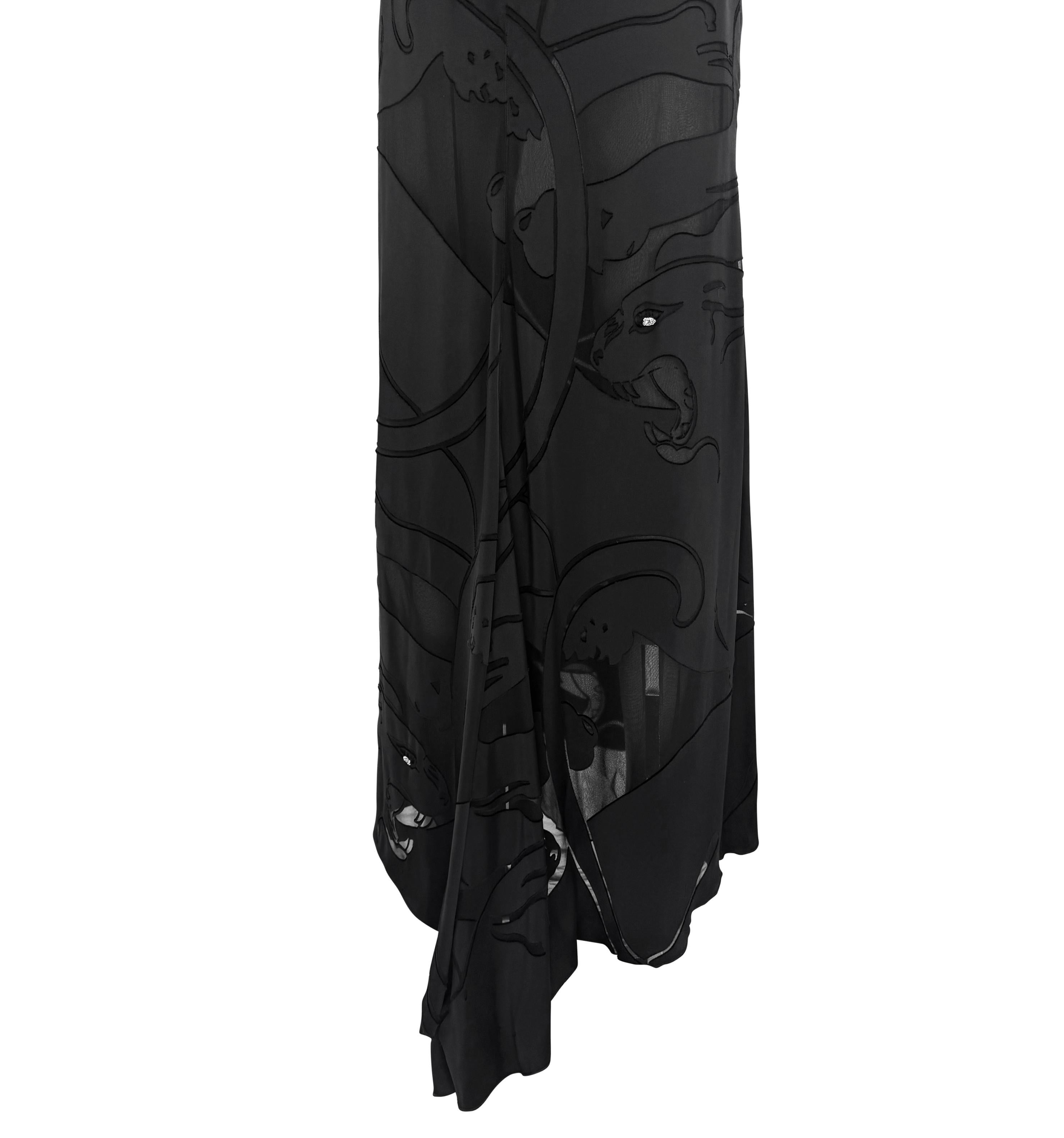 F/W 2001 Valentino Garavani Laufstegkleid aus Satin mit schwarzem Panther und Strasssteinen im Angebot 4