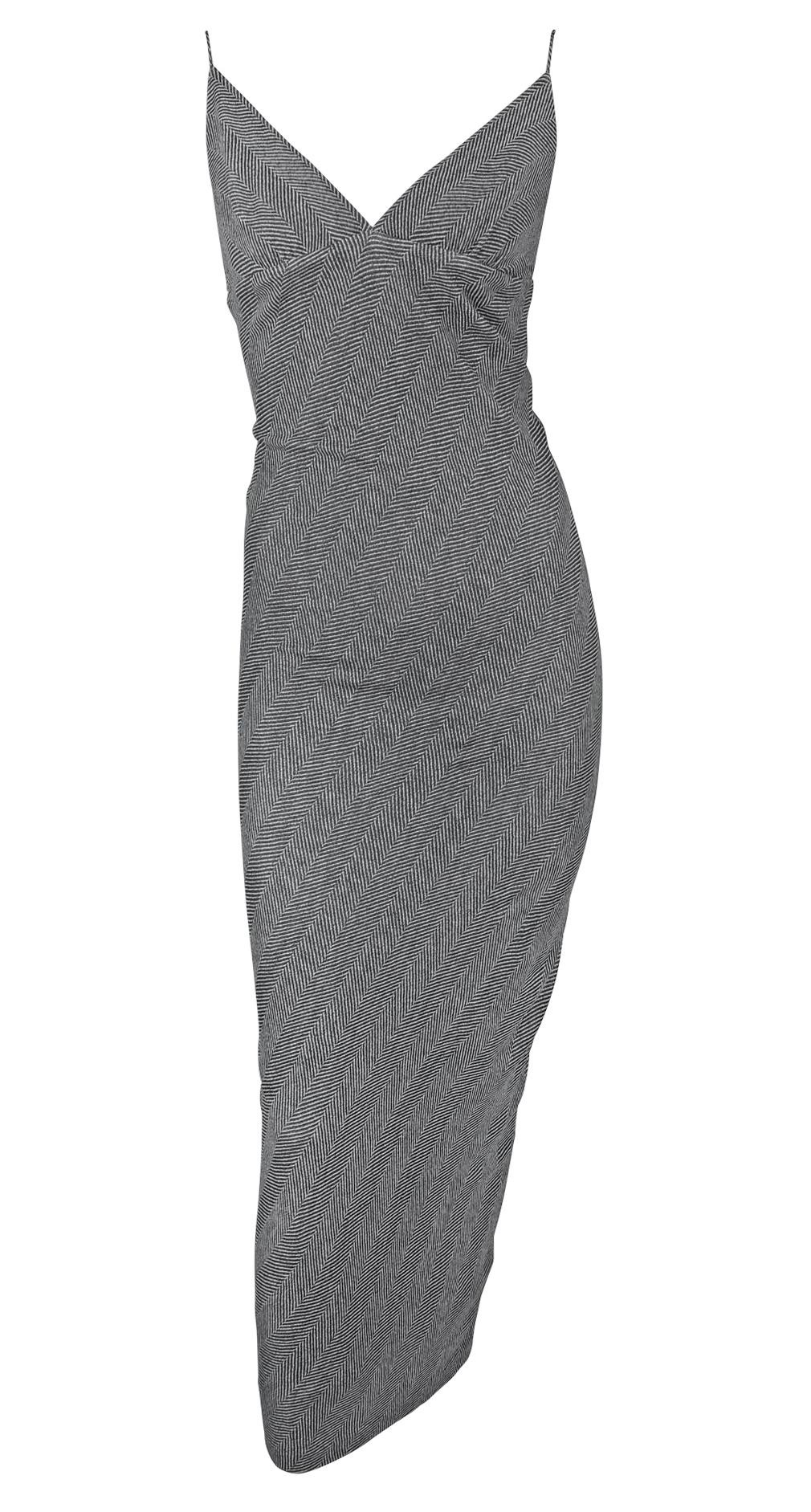 F/W 2001 Yigal Azrouël Pasarela Bodycon Gris sin espalda Vestido con abertura en espiga en Excelente Estado en West Hollywood, CA