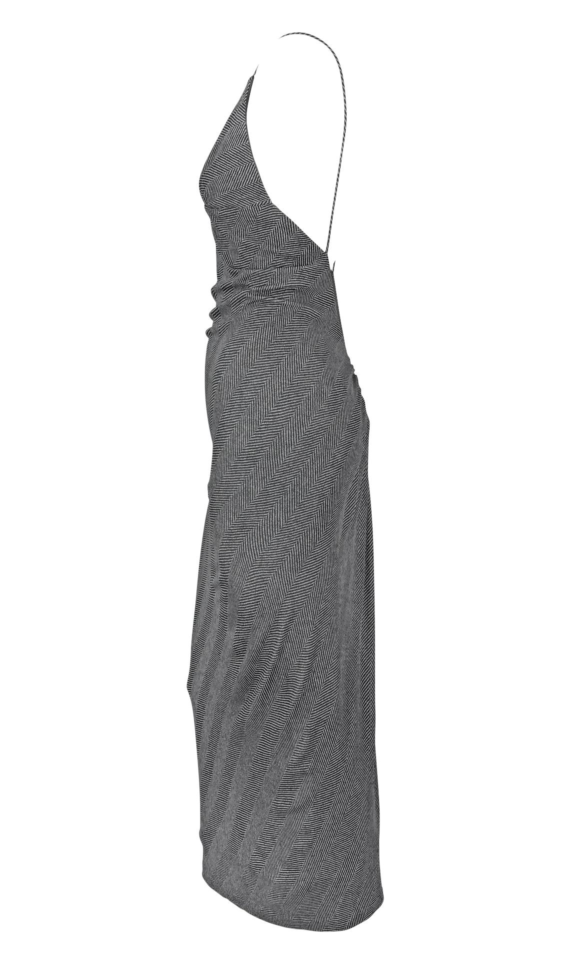 F/W 2001 Yigal Azrouël Pasarela Bodycon Gris sin espalda Vestido con abertura en espiga 2