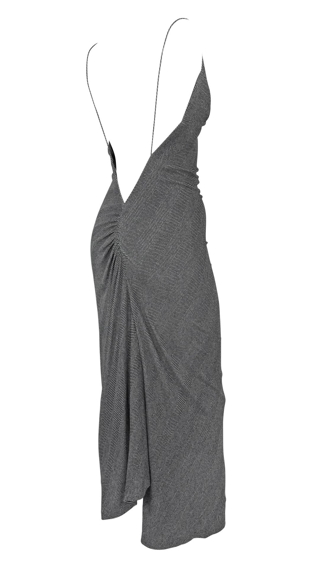 F/W 2001 Yigal Azrouël Pasarela Bodycon Gris sin espalda Vestido con abertura en espiga 4