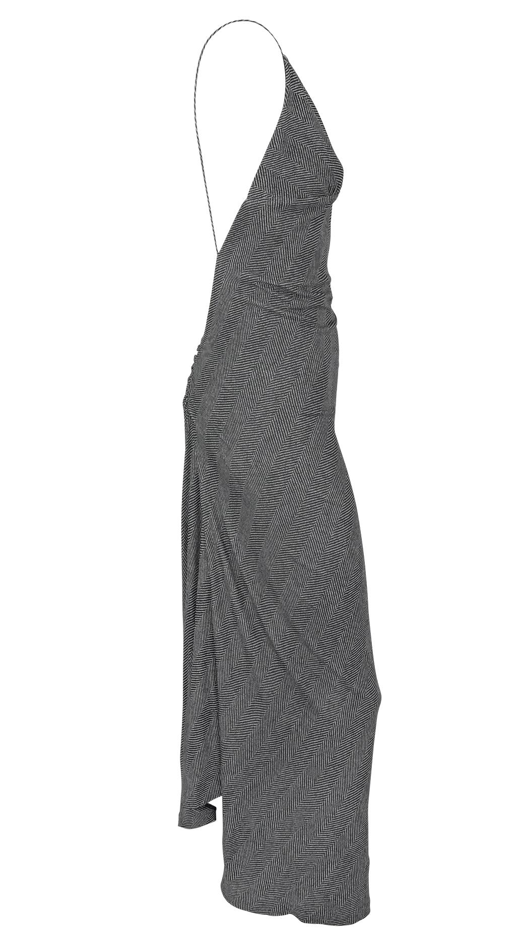 F/W 2001 Yigal Azrouël Pasarela Bodycon Gris sin espalda Vestido con abertura en espiga 5
