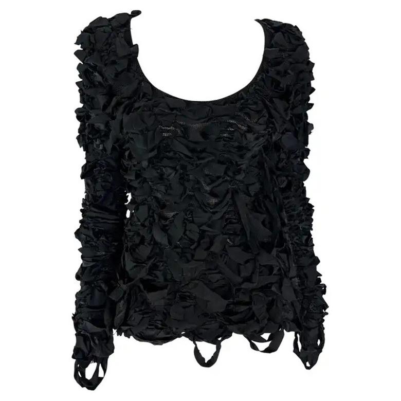 F/W 2001 Yves Saint Laurent by Tom Ford Top de punto con lazo negro