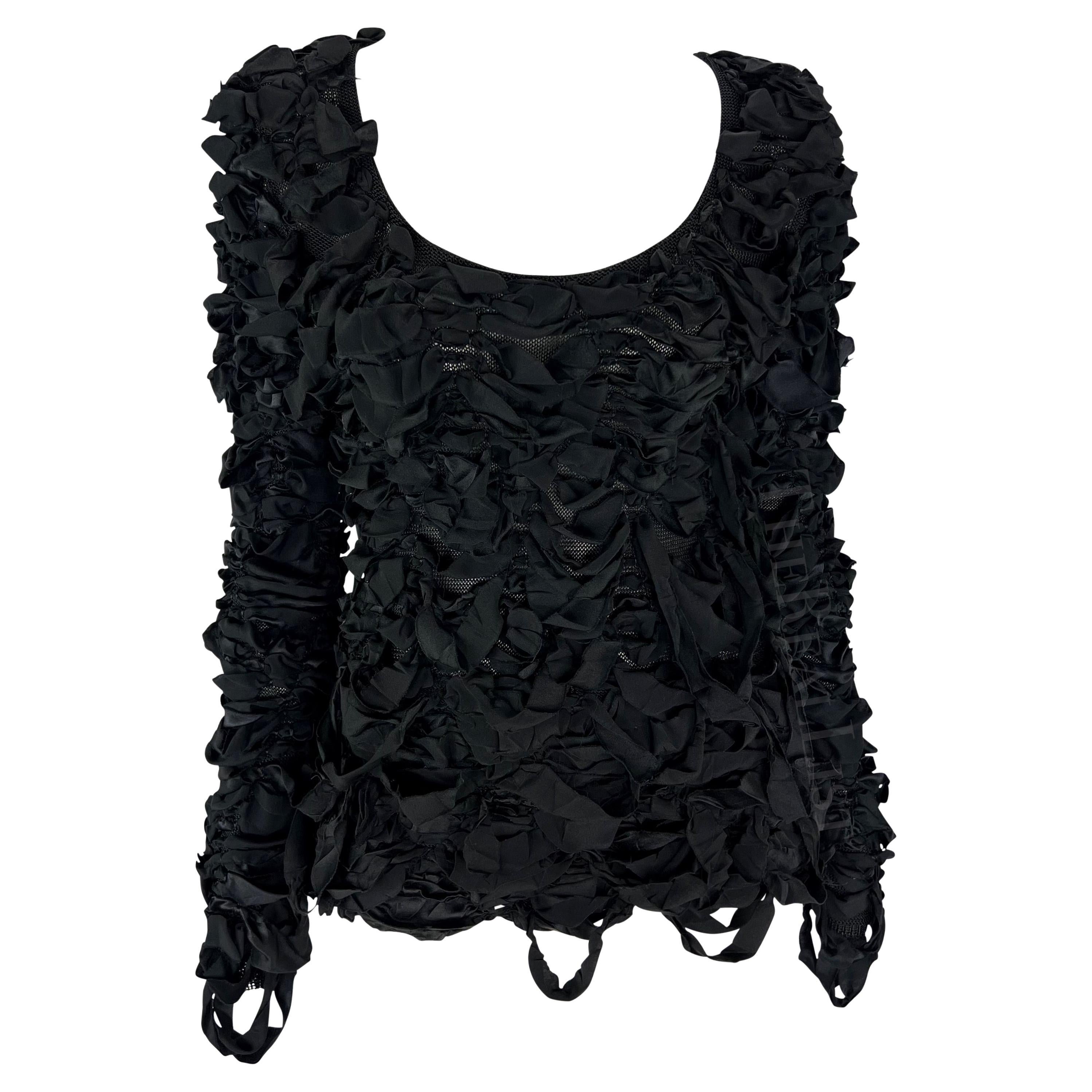 F/W 2001 Yves Saint Laurent by Tom Ford Black Ribbon Knit Sweater Top For Sale