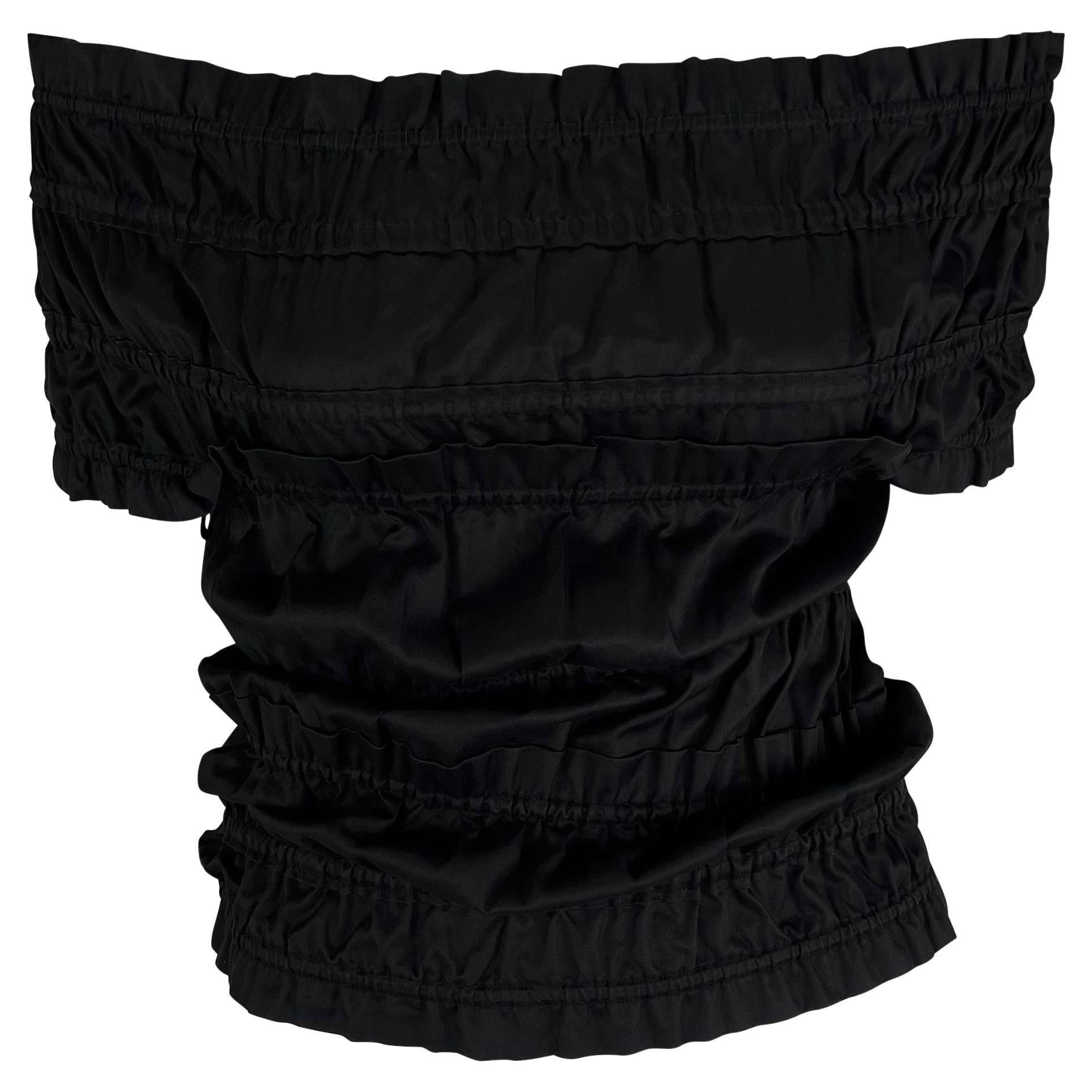 F/W 2001 Yves Saint Laurent by Tom Ford Black Ruched Cotton Strapless Top For Sale
