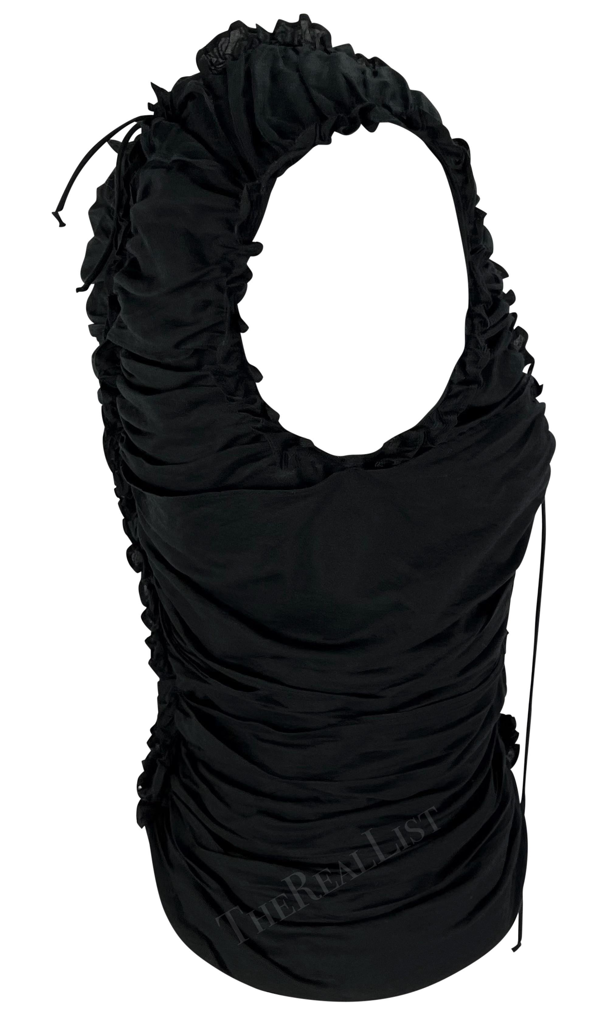 F/W 2001 Yves Saint Laurent by Tom Ford Black Ruched Plunge Sleeveless Top For Sale 4