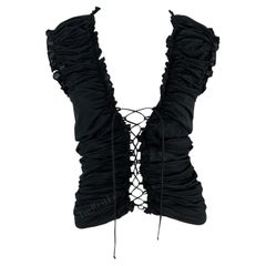F/W 2001 Yves Saint Laurent by Tom Ford Black Ruched Plunge Sleeveless Top (Top sans manches froncé)