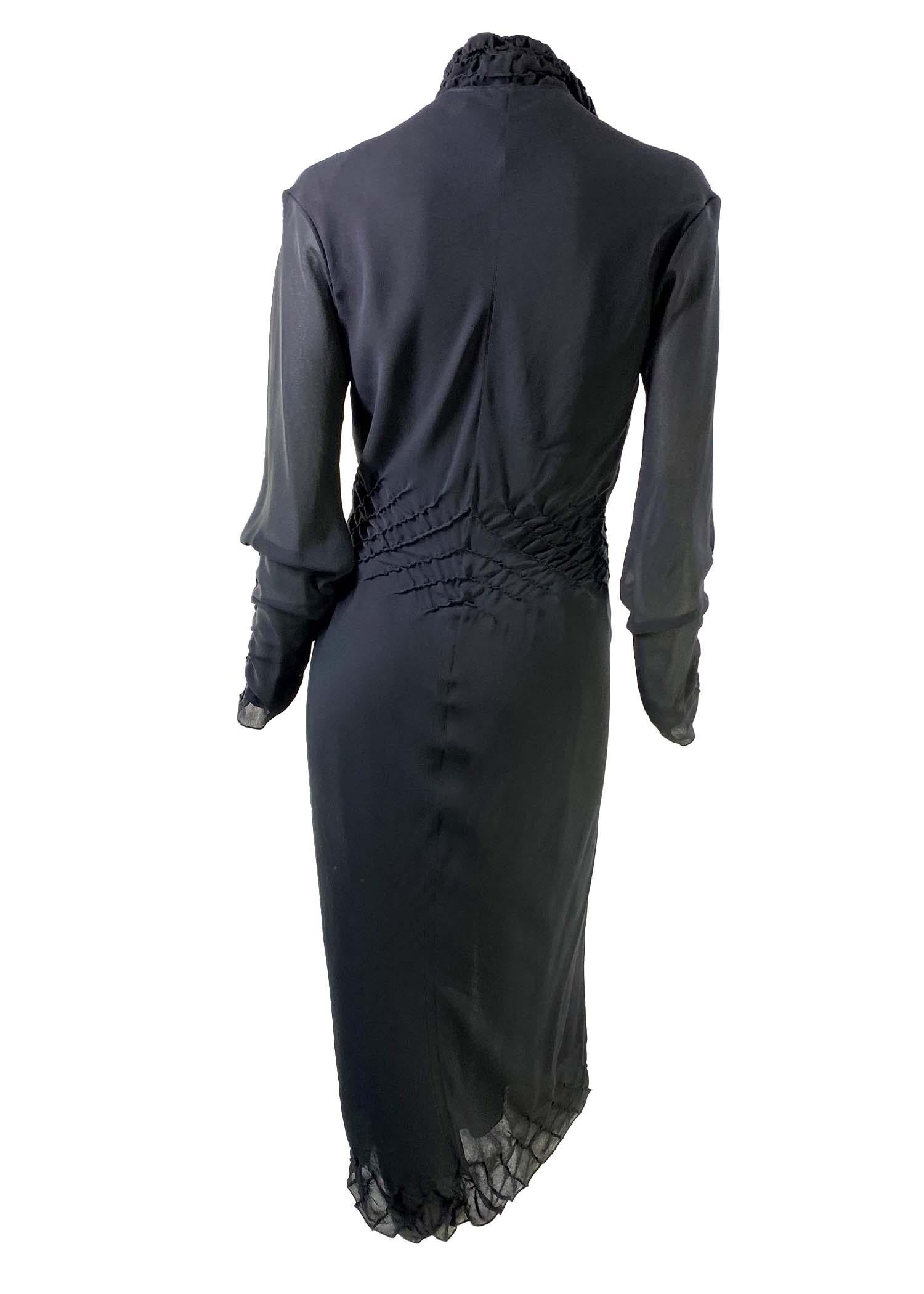 F/W 2001 Yves Saint Laurent by Tom Ford Black Silk Long Sleeve Runway Dress For Sale 1