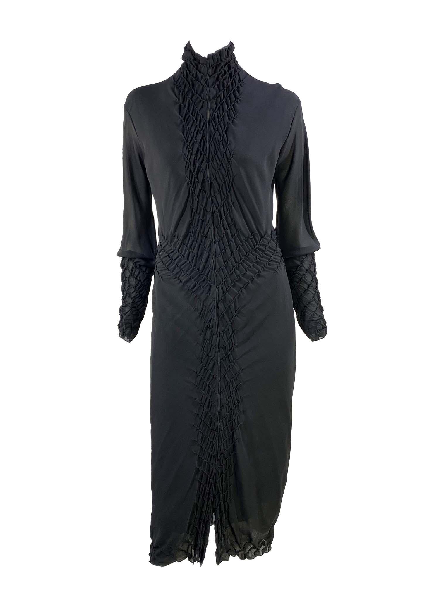 F/W 2001 Yves Saint Laurent by Tom Ford Black Silk Long Sleeve Runway Dress For Sale 2
