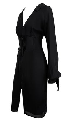F/W 2001 Yves Saint Laurent by Tom Ford Black Silk Tie Up Shirt Dress F42