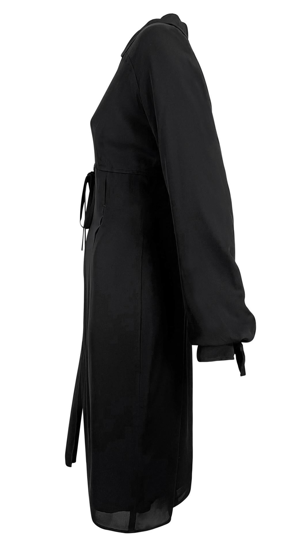 F/W 2001 Yves Saint Laurent by Tom Ford Black Silk Tie Up Shirt Dress In Excellent Condition For Sale In West Hollywood, CA