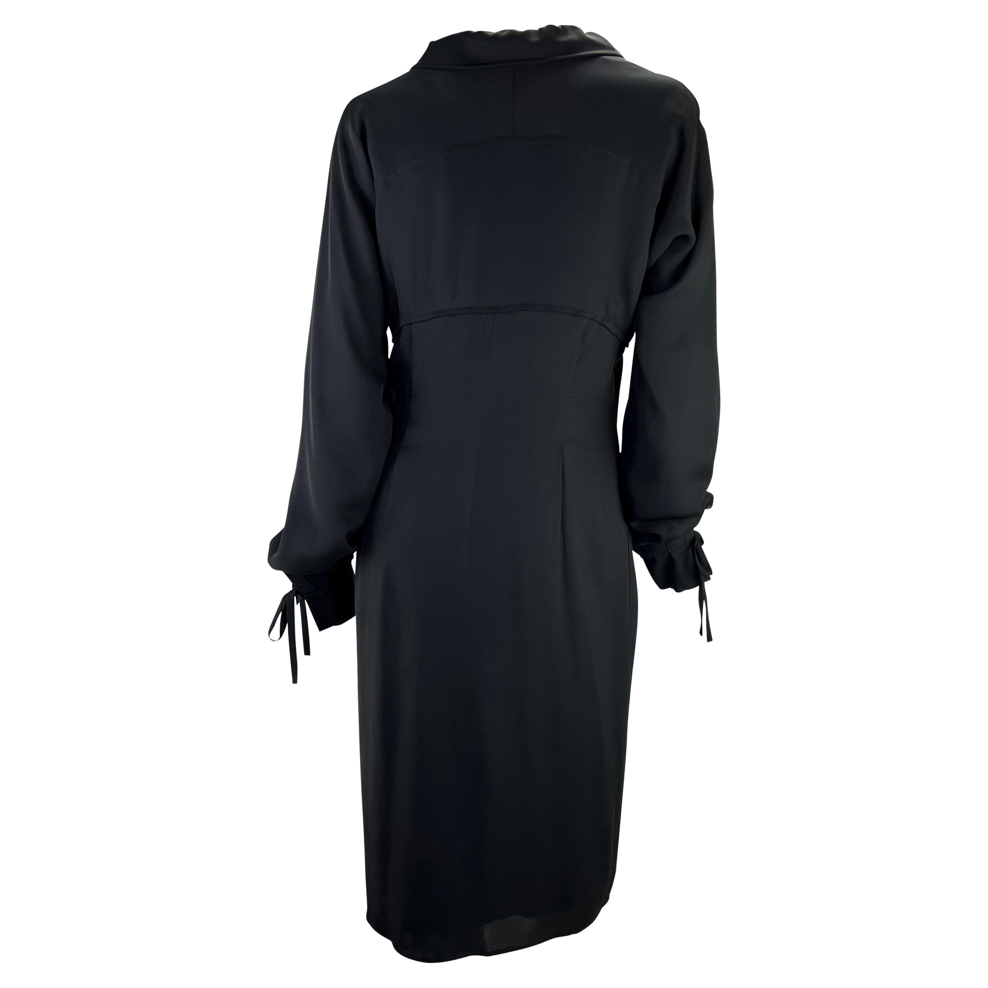 Women's F/W 2001 Yves Saint Laurent by Tom Ford Black Silk Tie Up Shirt Dress For Sale