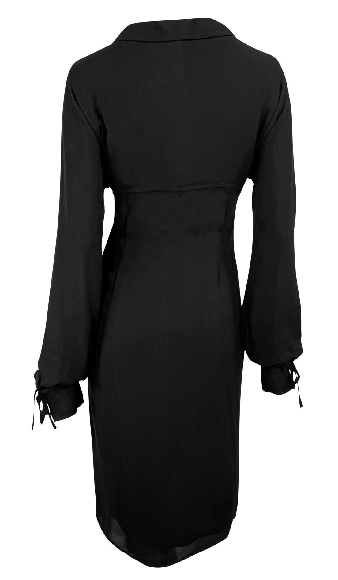 Women's F/W 2001 Yves Saint Laurent by Tom Ford Black Silk Tie Up Shirt Dress For Sale