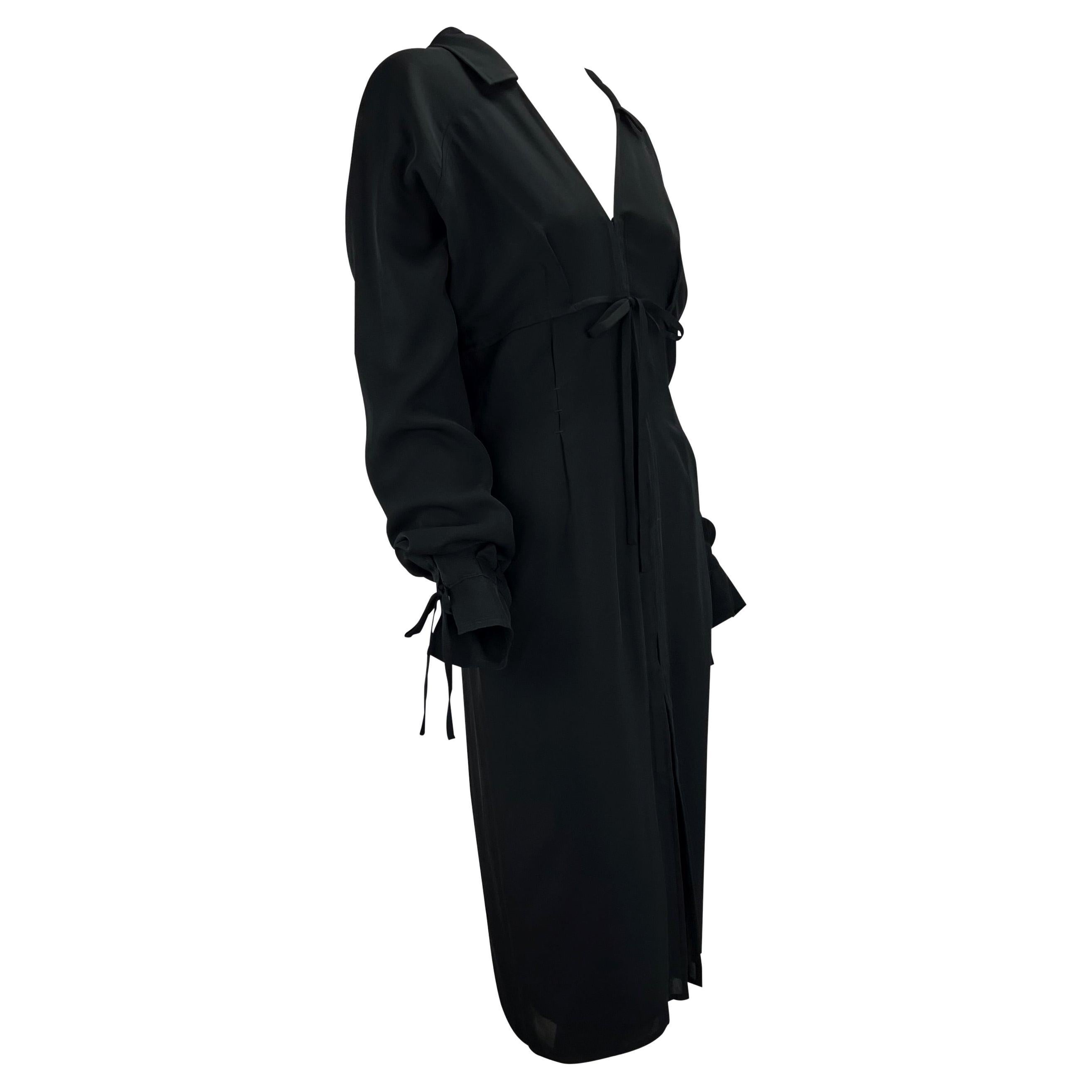 F/W 2001 Yves Saint Laurent by Tom Ford Black Silk Tie Up Shirt Dress For Sale 2
