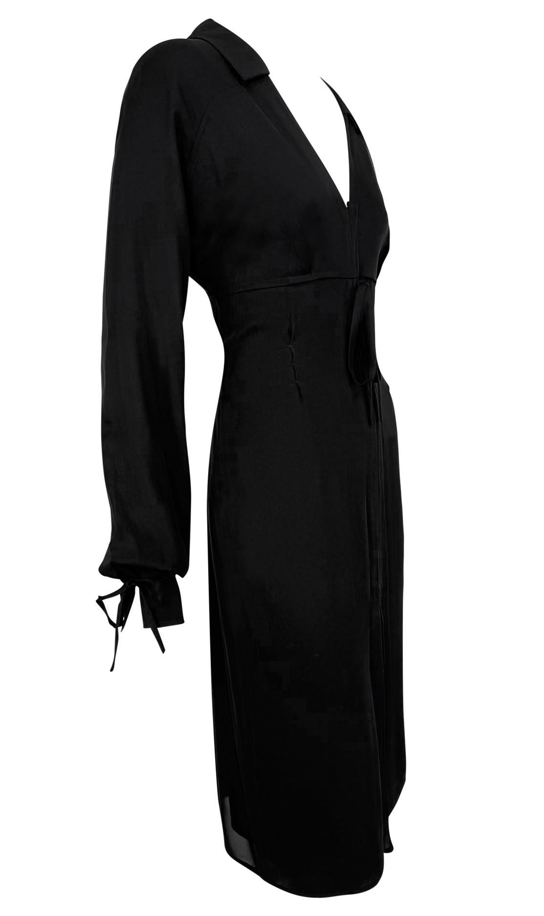 F/W 2001 Yves Saint Laurent by Tom Ford Black Silk Tie Up Shirt Dress For Sale 2