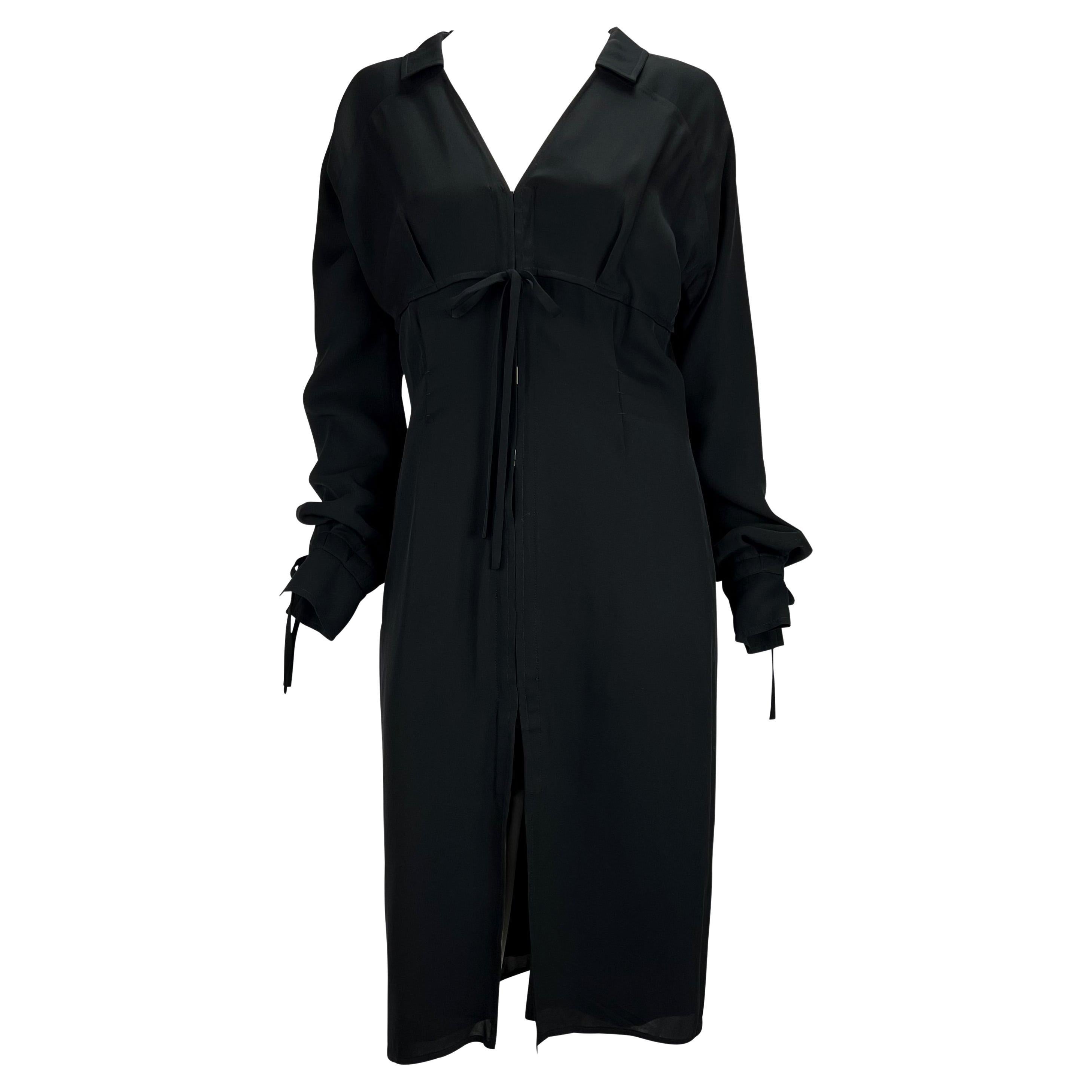 F/W 2001 Yves Saint Laurent by Tom Ford Black Silk Tie Up Shirt Dress For Sale