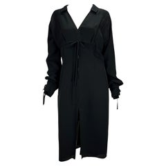 F/W 2001 Yves Saint Laurent by Tom Ford Black Silk Tie Up Shirt Dress
