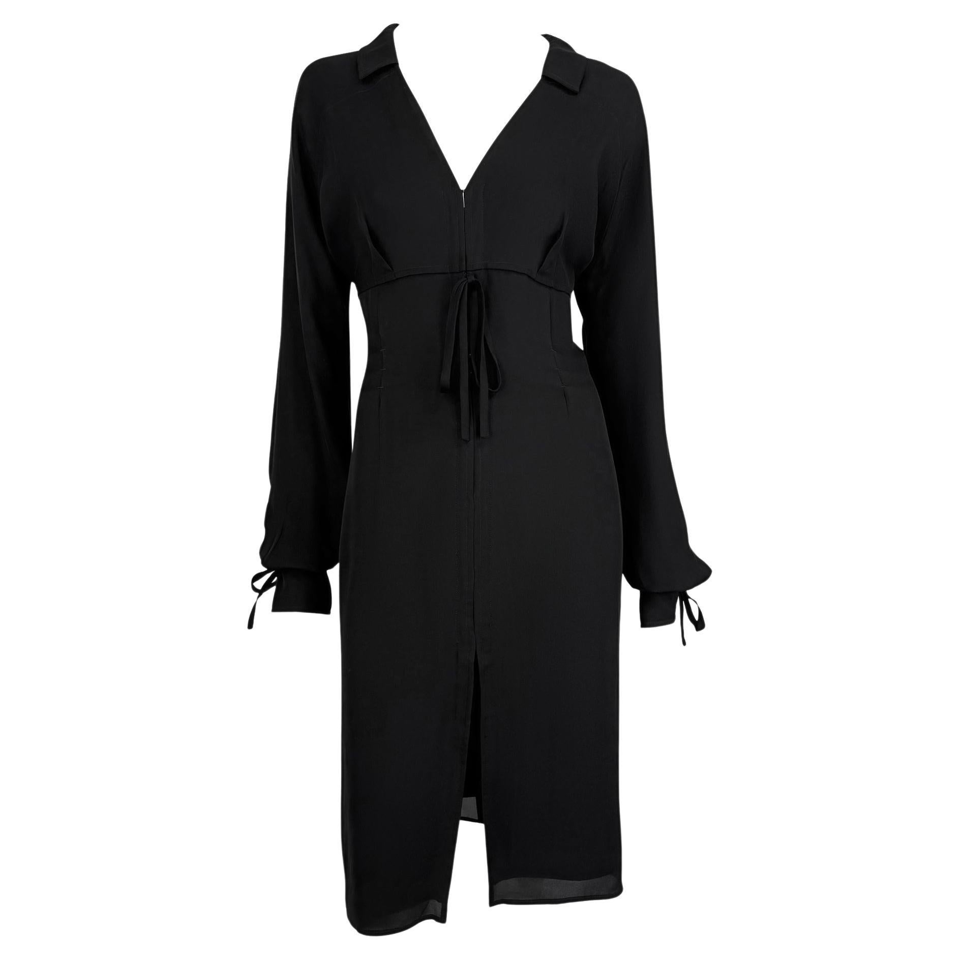 F/W 2001 Yves Saint Laurent by Tom Ford Black Silk Tie Up Shirt Dress For Sale