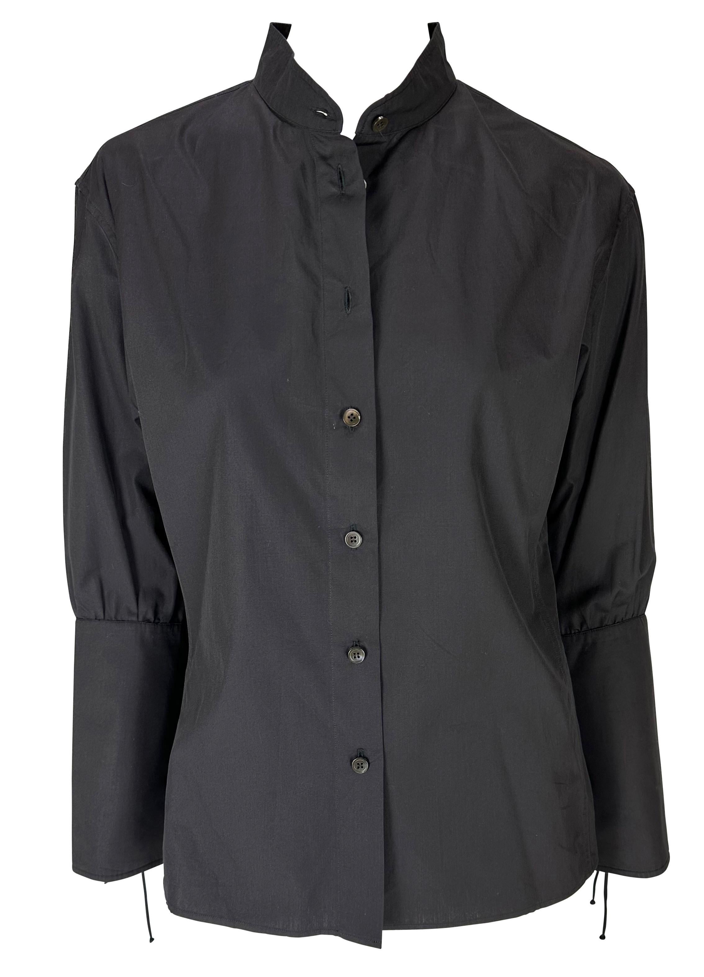 F/W 2001 Yves Saint Laurent by Tom Ford Lace-Up Cuff Black Button-Up Blouse For Sale 3
