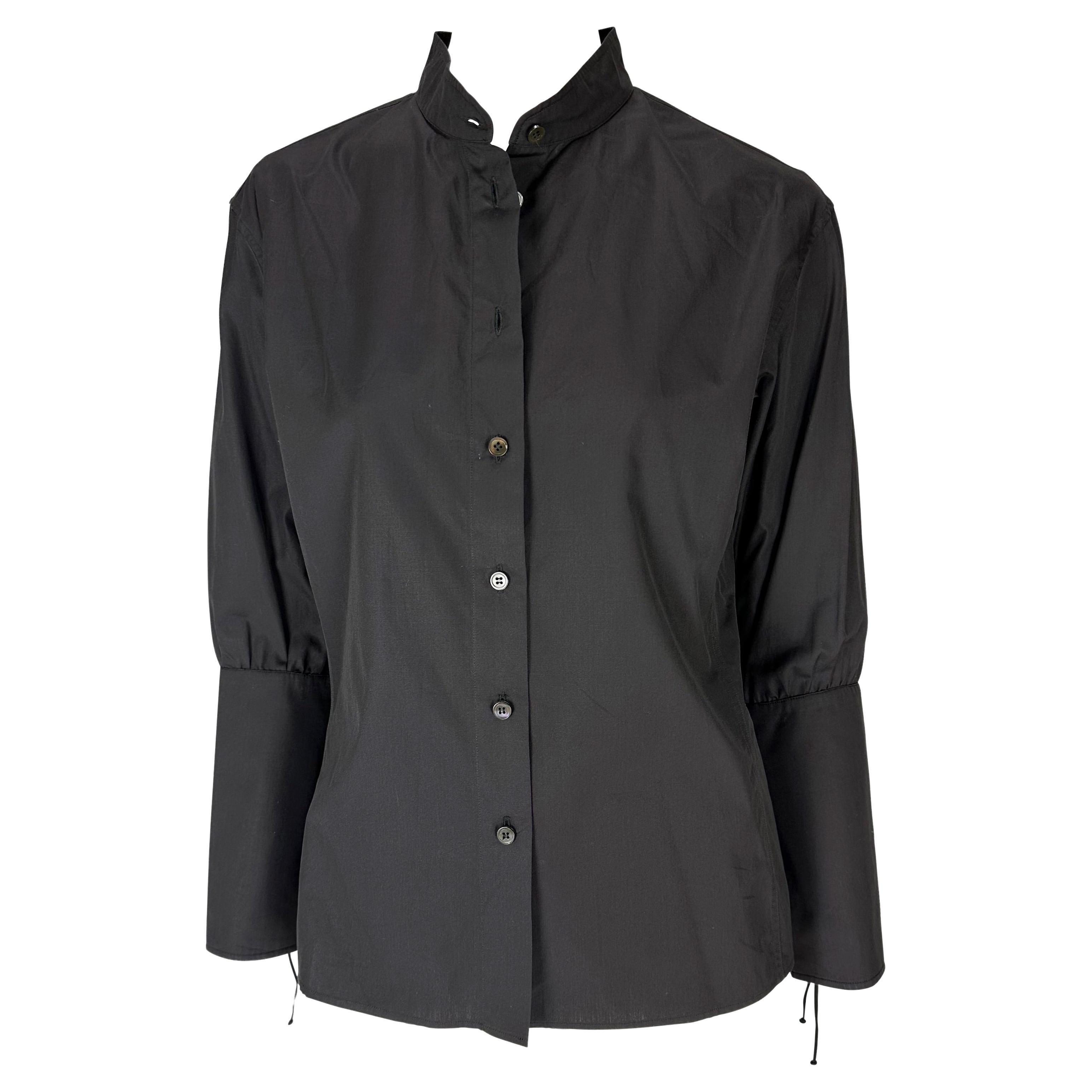 F/W 2001 Yves Saint Laurent by Tom Ford Lace-Up Cuff Black Button-Up Blouse For Sale 4