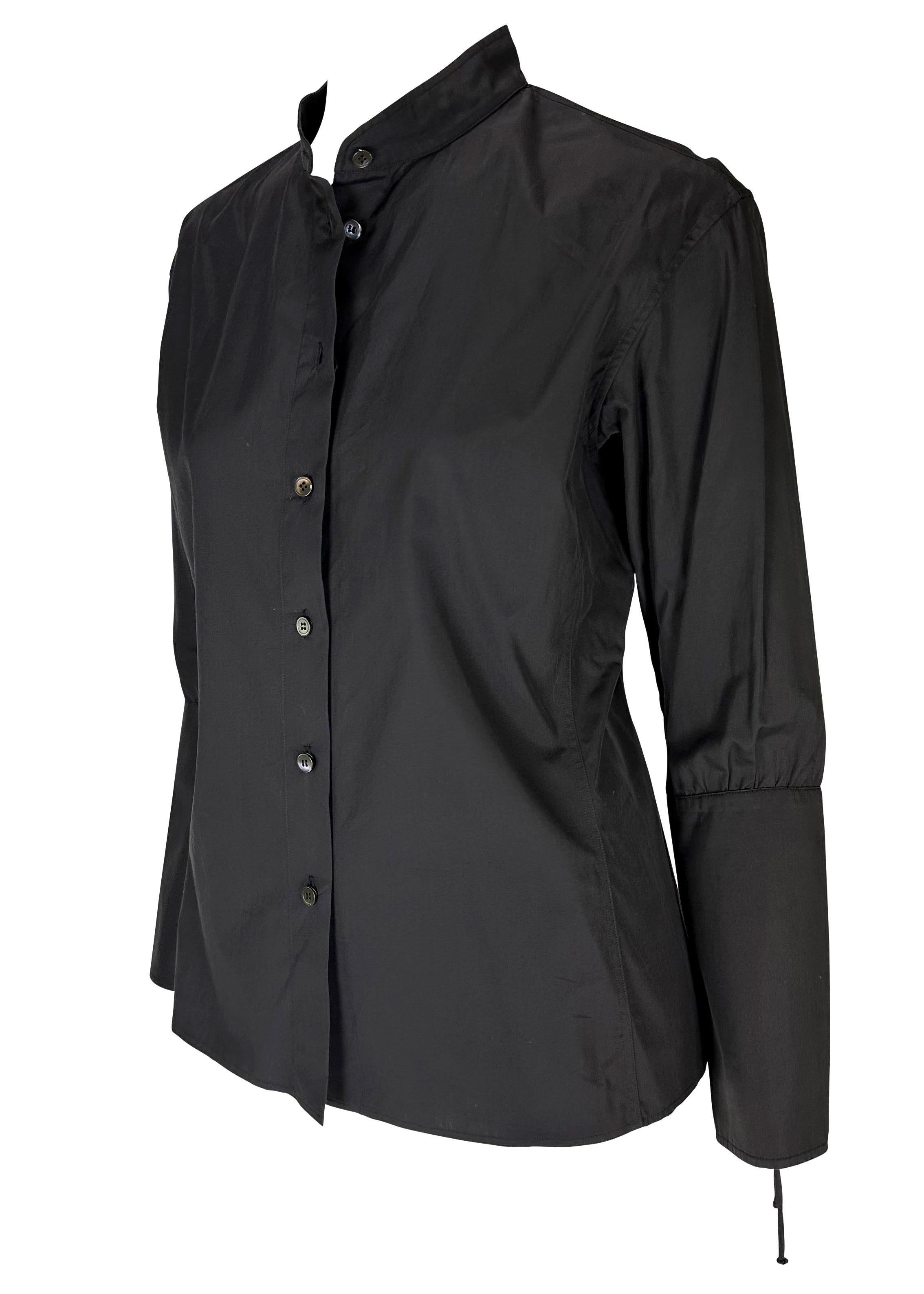 F/W 2001 Yves Saint Laurent by Tom Ford Lace-Up Cuff Black Button-Up Blouse For Sale 5