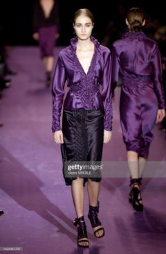 F/W 2001 Yves Saint Laurent by Tom Ford Pink Silk Satin Ruched Long Sleeve Top