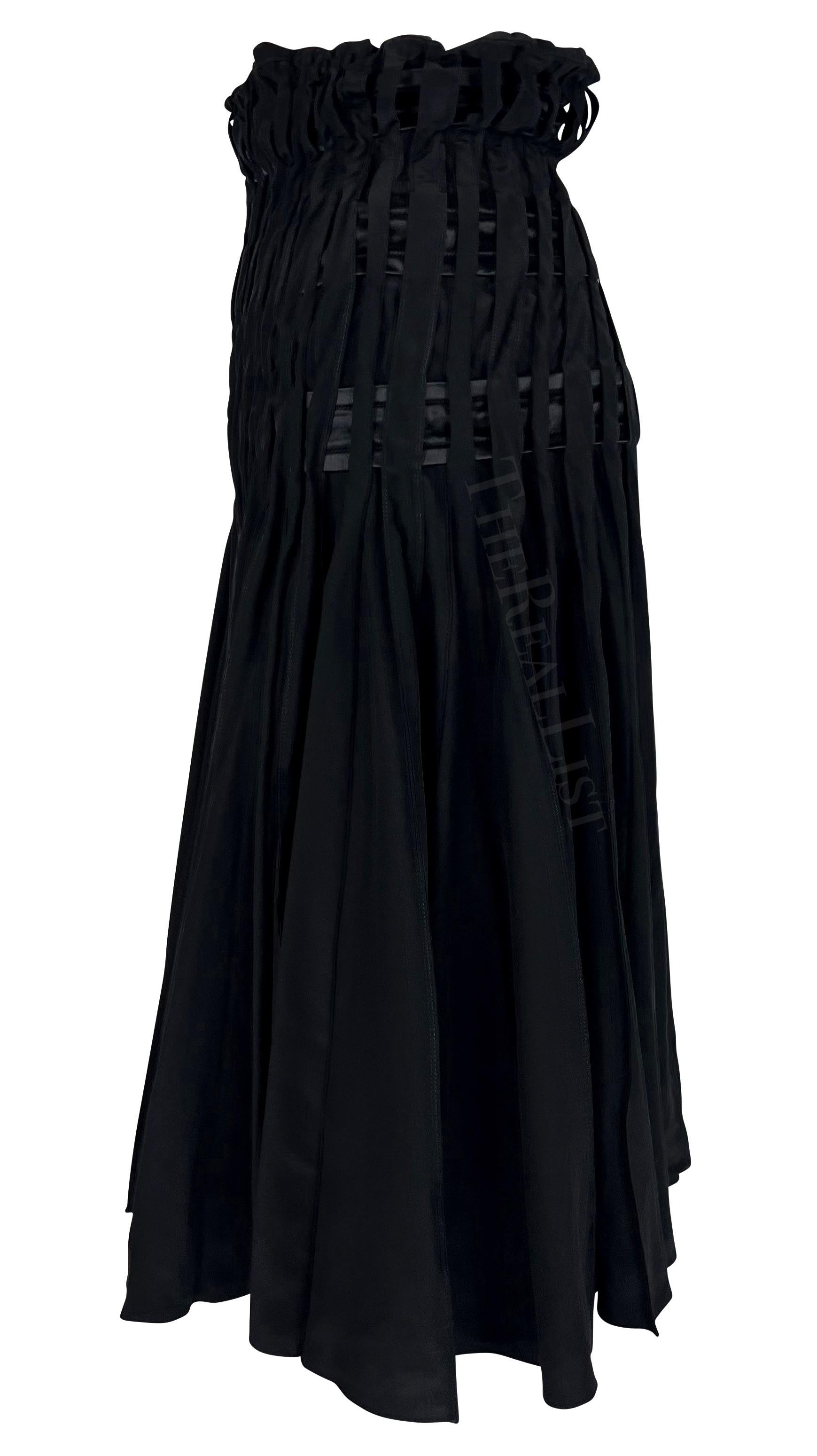 F/W 2001 Yves Saint Laurent by Tom Ford Pleated Black Satin Flare Skirt In Excellent Condition For Sale In West Hollywood, CA