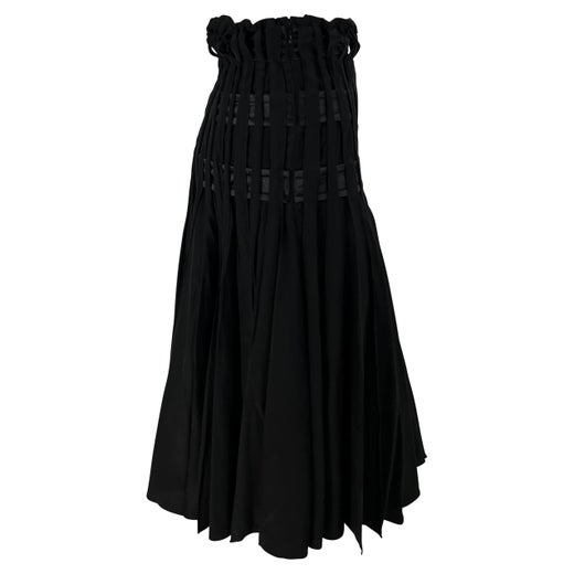 F/W 2001 Yves Saint Laurent by Tom Ford Pleated Black Satin Flare Skirt For  Sale at 1stDibs