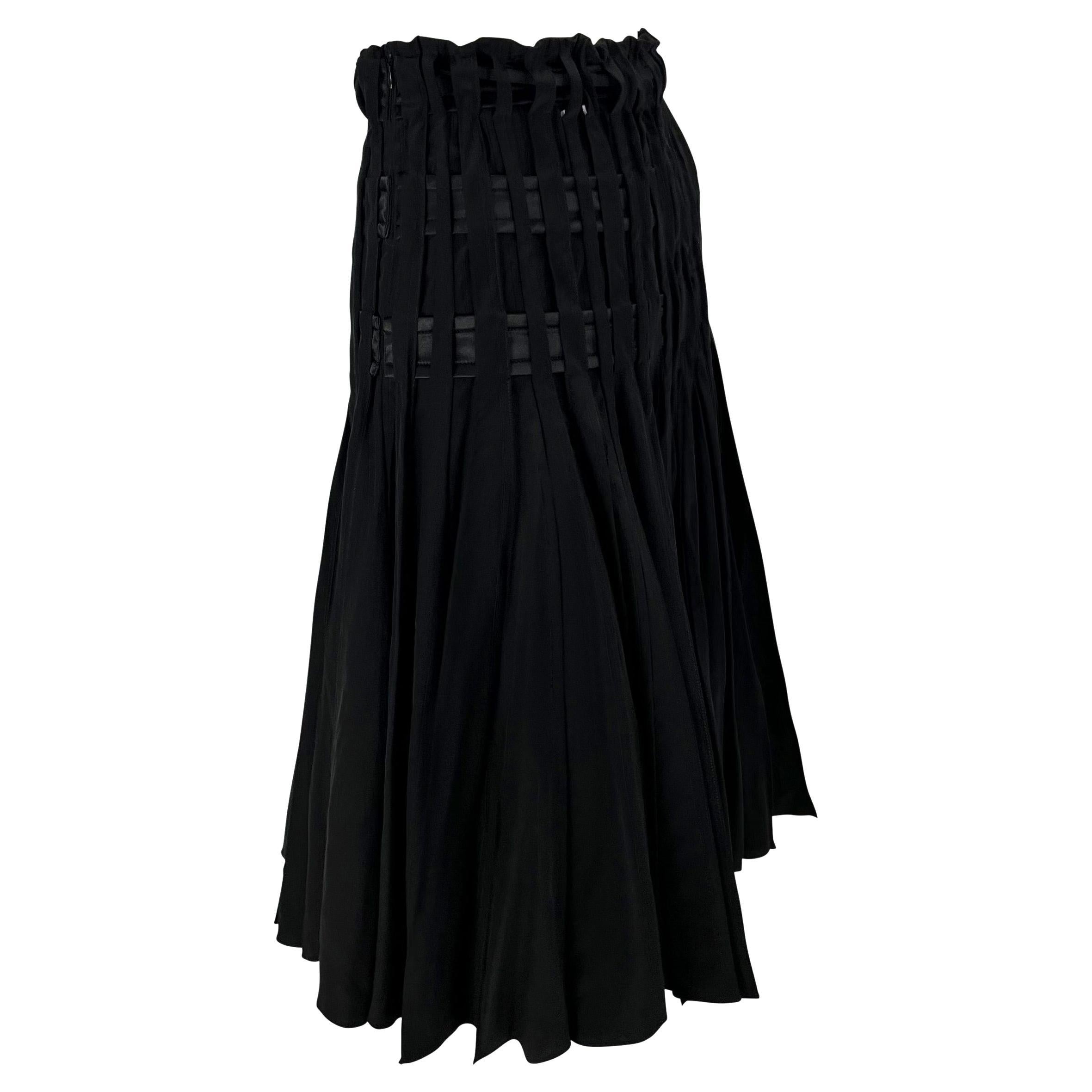 F/W 2001 Yves Saint Laurent by Tom Ford Pleated Black Satin Flare Skirt In Excellent Condition For Sale In West Hollywood, CA