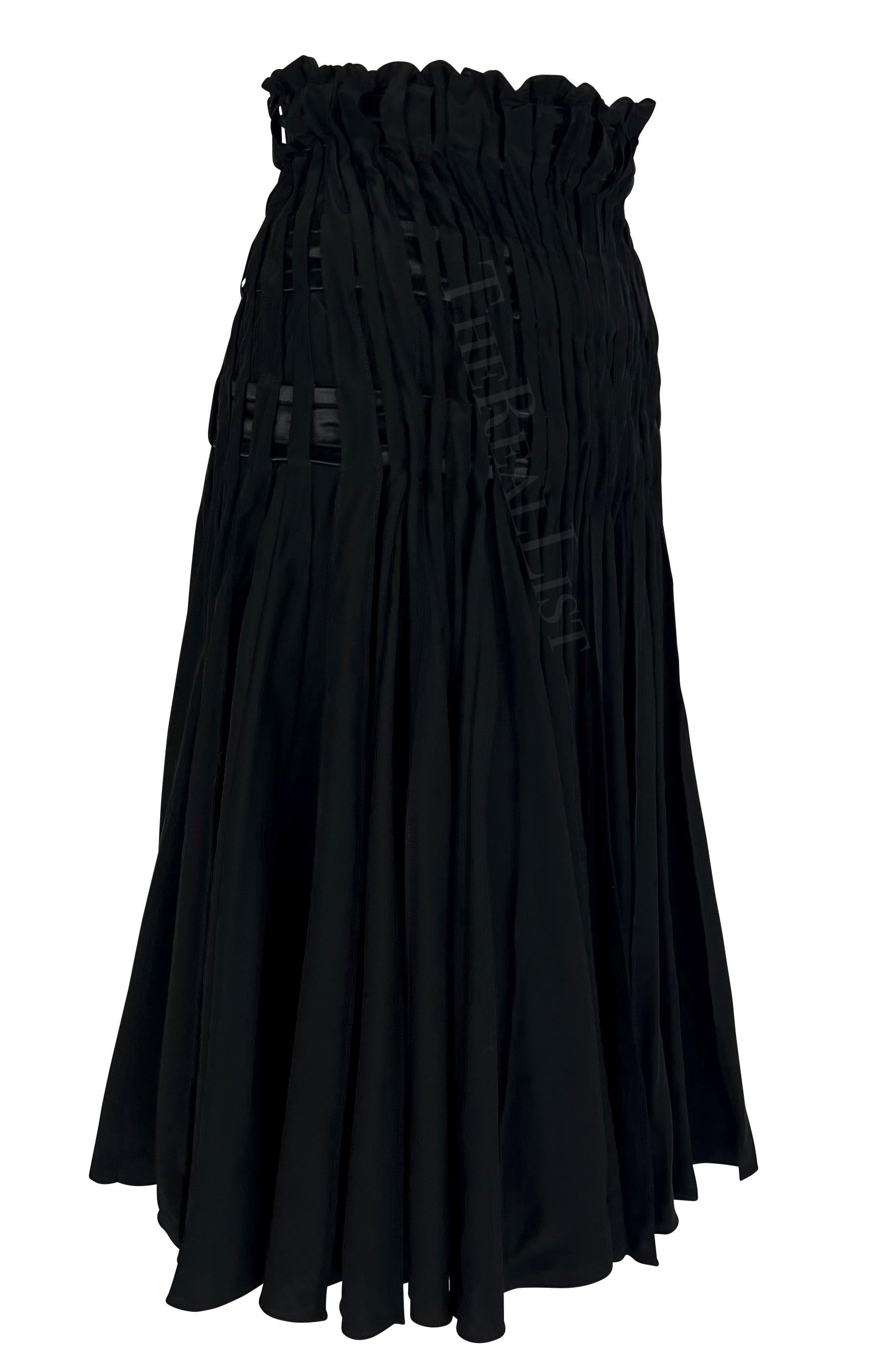 F/W 2001 Yves Saint Laurent by Tom Ford Pleated Black Satin Flare Skirt For Sale 2