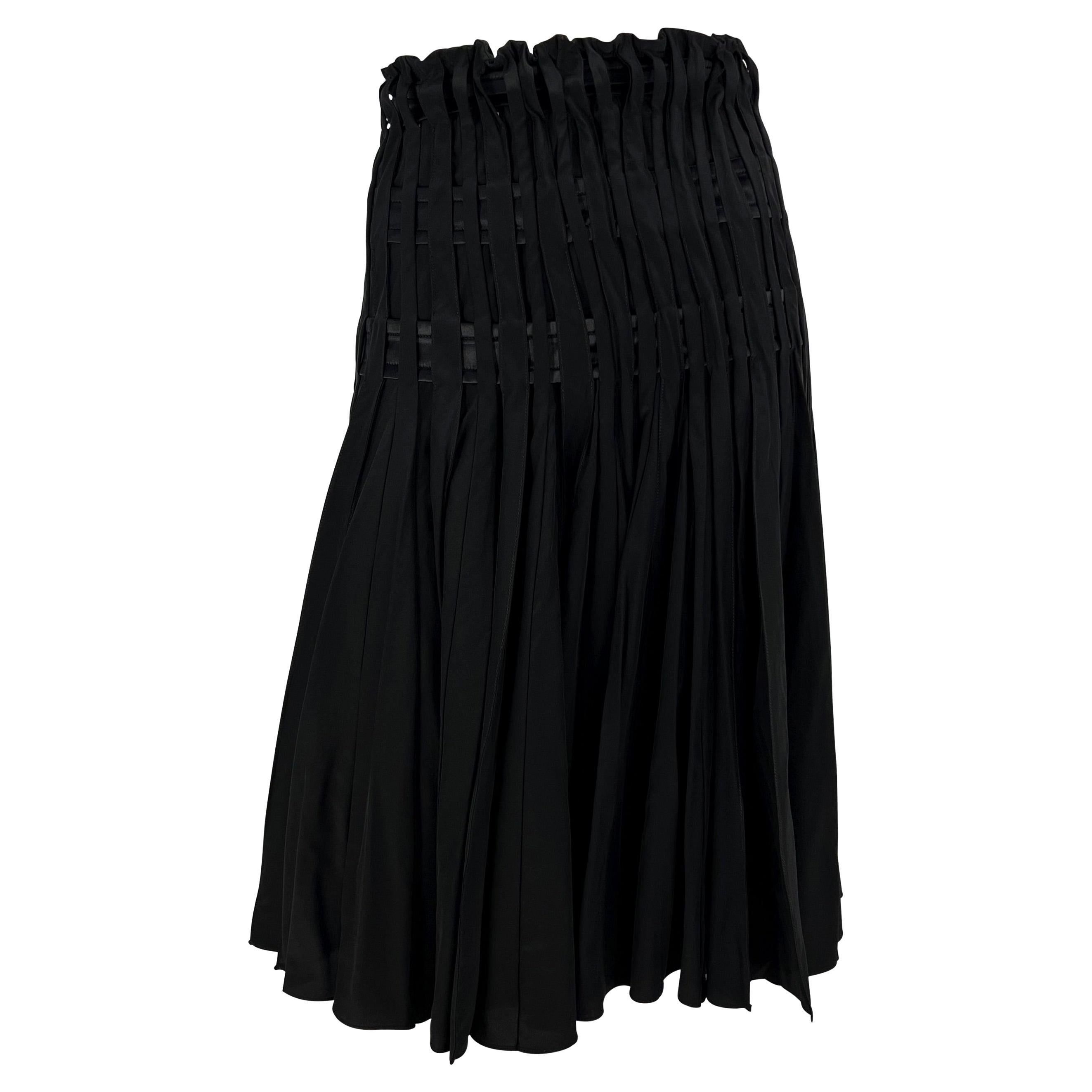 F/W 2001 Yves Saint Laurent by Tom Ford Pleated Black Satin Flare Skirt For Sale