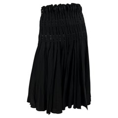 F/W 2001 Yves Saint Laurent by Tom Ford Pleated Black Satin Flare Skirt