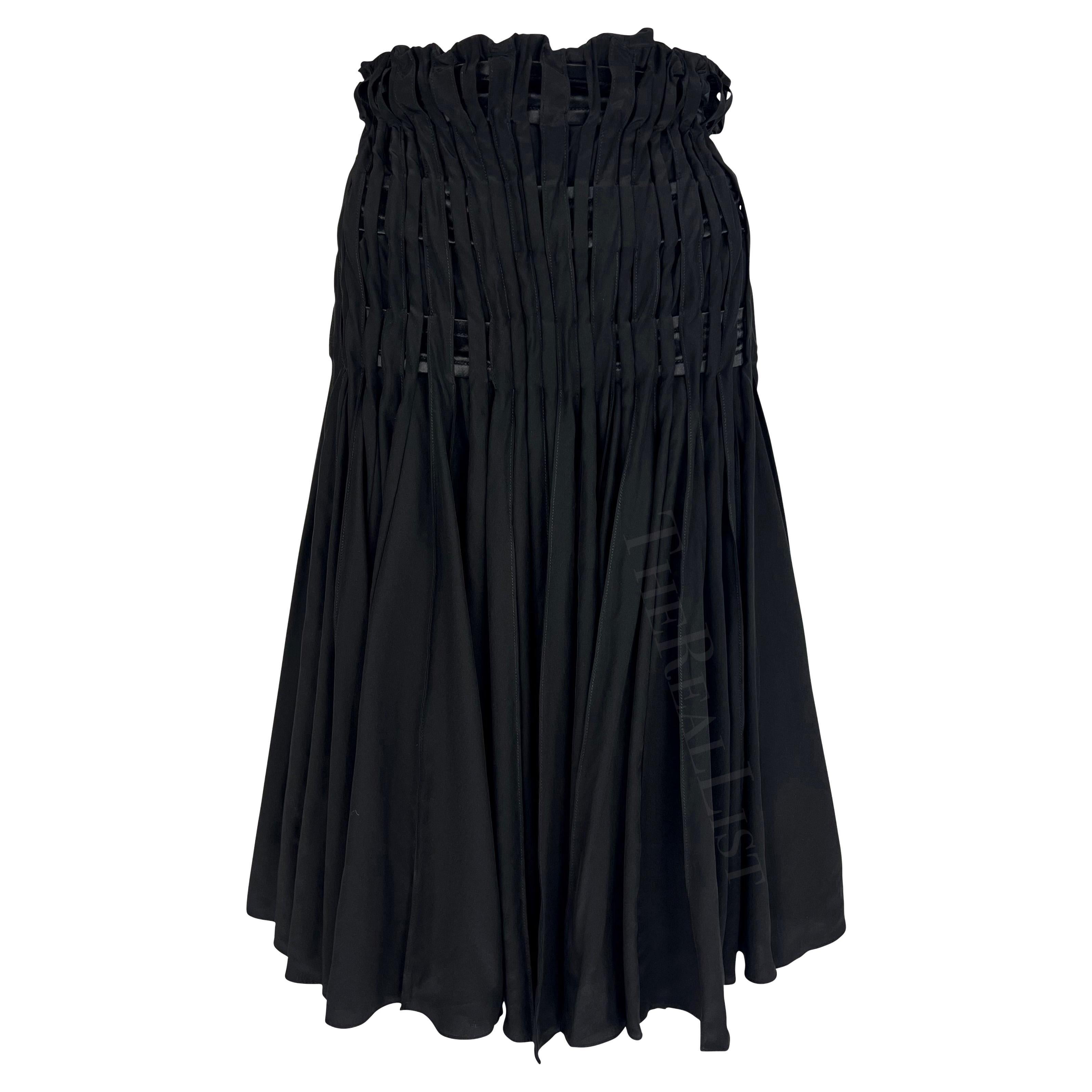 F/W 2001 Yves Saint Laurent by Tom Ford Pleated Black Satin Flare Skirt For Sale