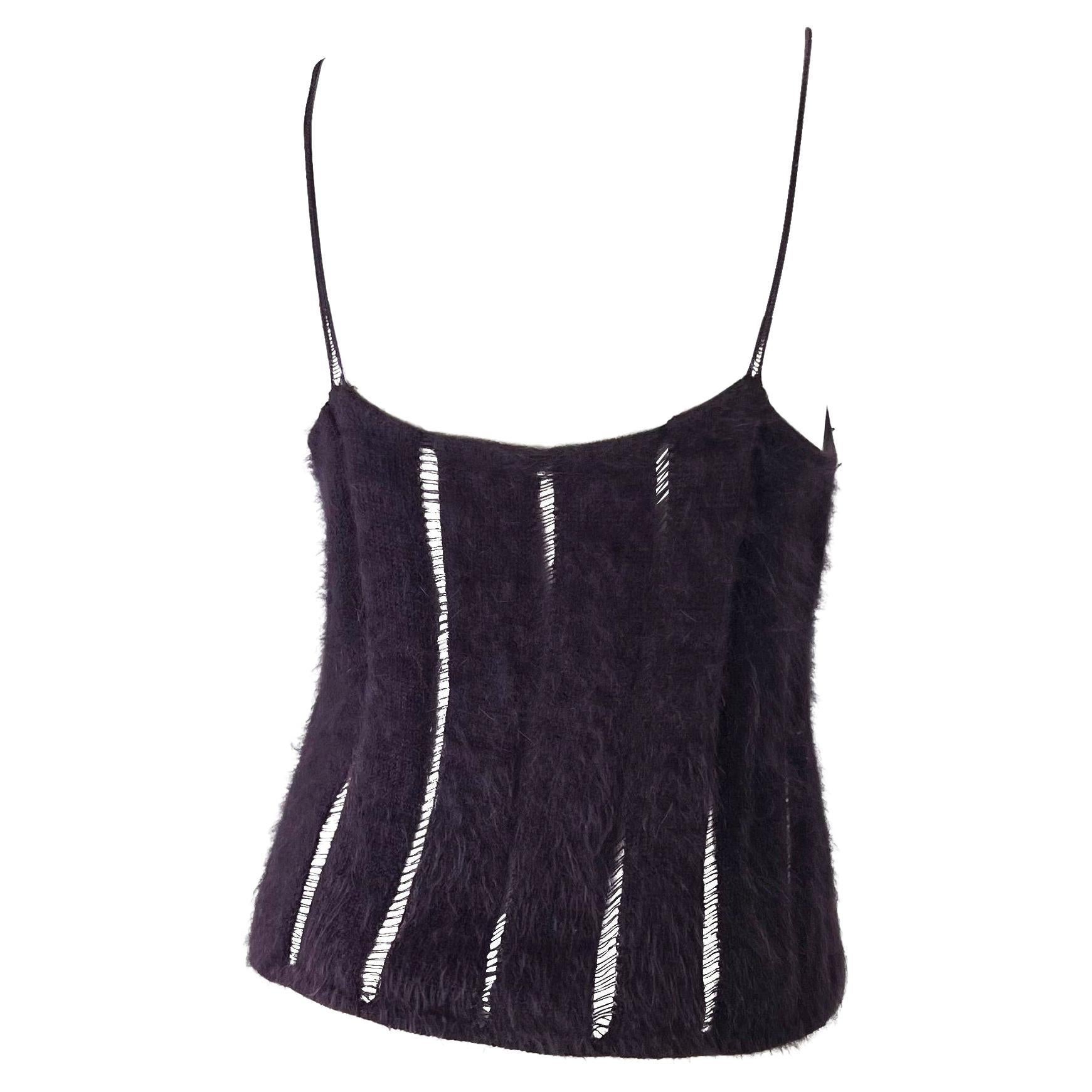 Black F/W 2001 Yves Saint Laurent by Tom Ford Purple Angora Stretch Panel Tank Top For Sale