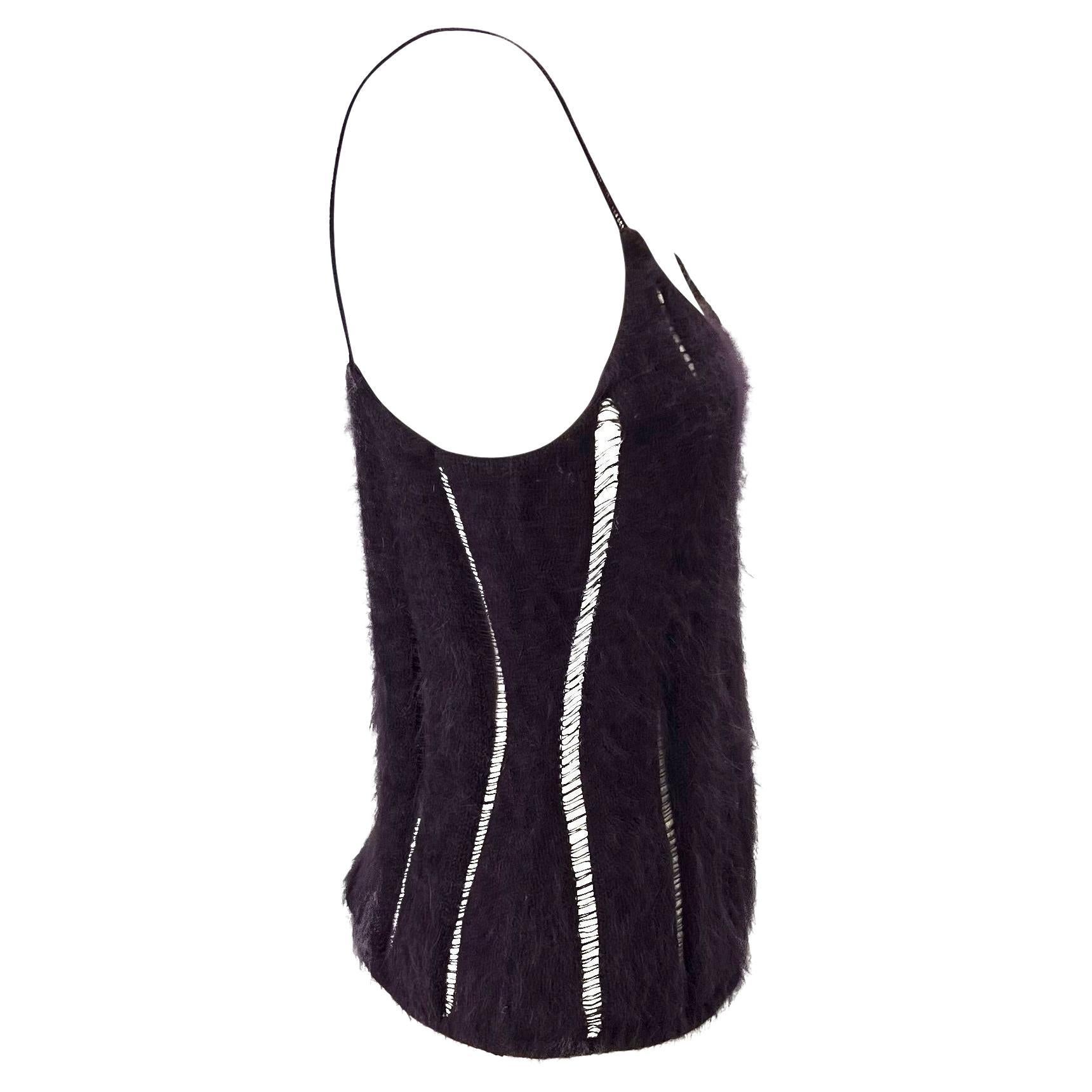 F/W 2001 Yves Saint Laurent by Tom Ford Purple Angora Stretch Panel Tank Top In Good Condition For Sale In West Hollywood, CA