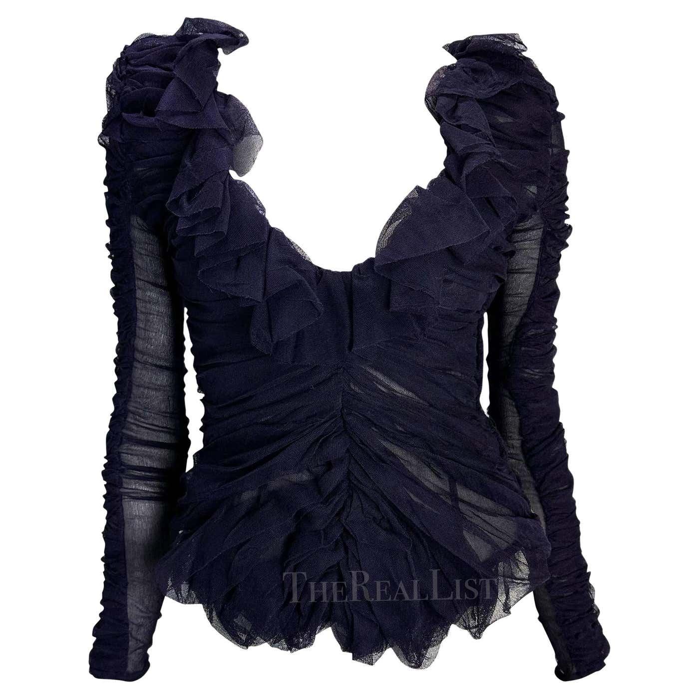 F/W 2001 Yves Saint Laurent by Tom Ford Ruched Purple Tulle Sheer ...