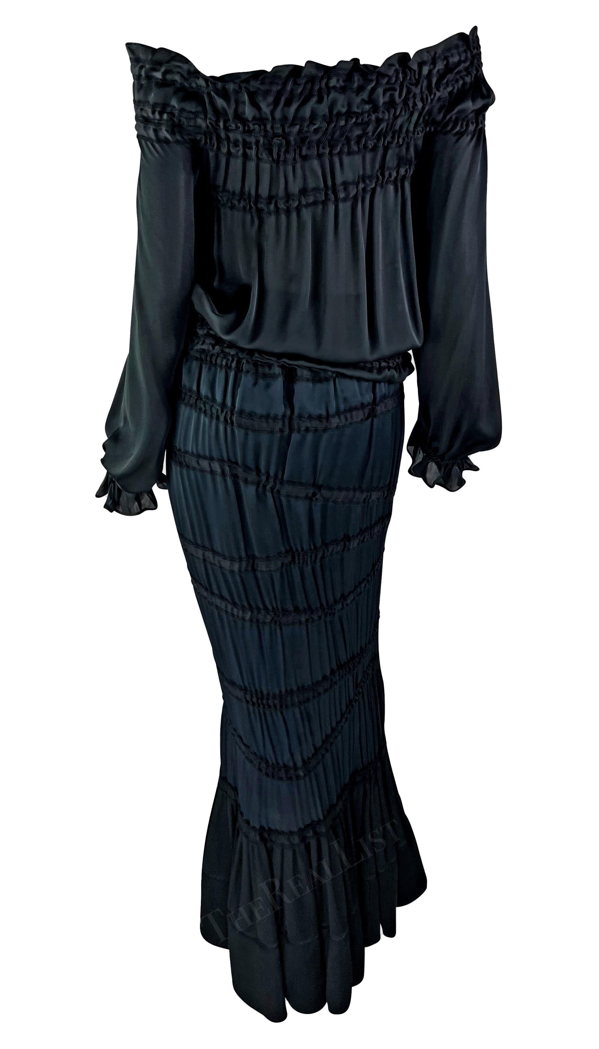 F/W 2001 Yves Saint Laurent by Tom Ford Ruched Two-Tone Peasant Maxi Skirt Set 7